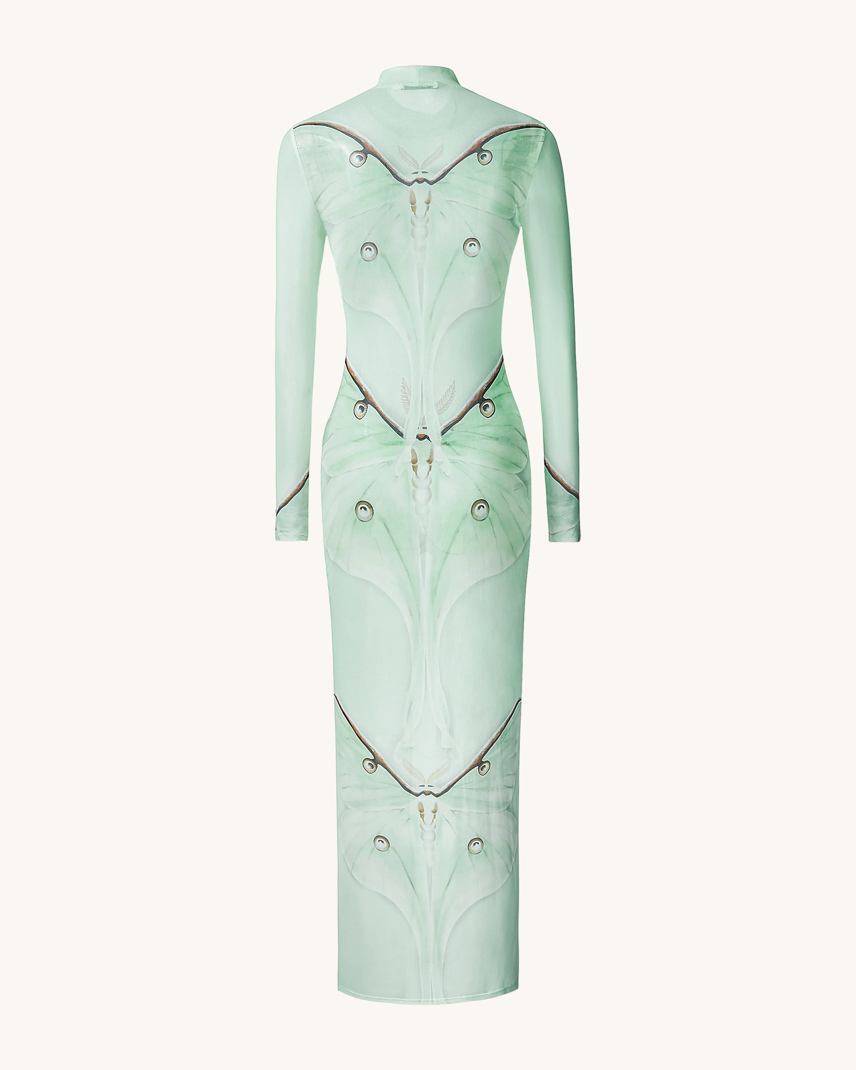 Moth Sheer Mesh Gown - Green/Beige - FASHION NOB