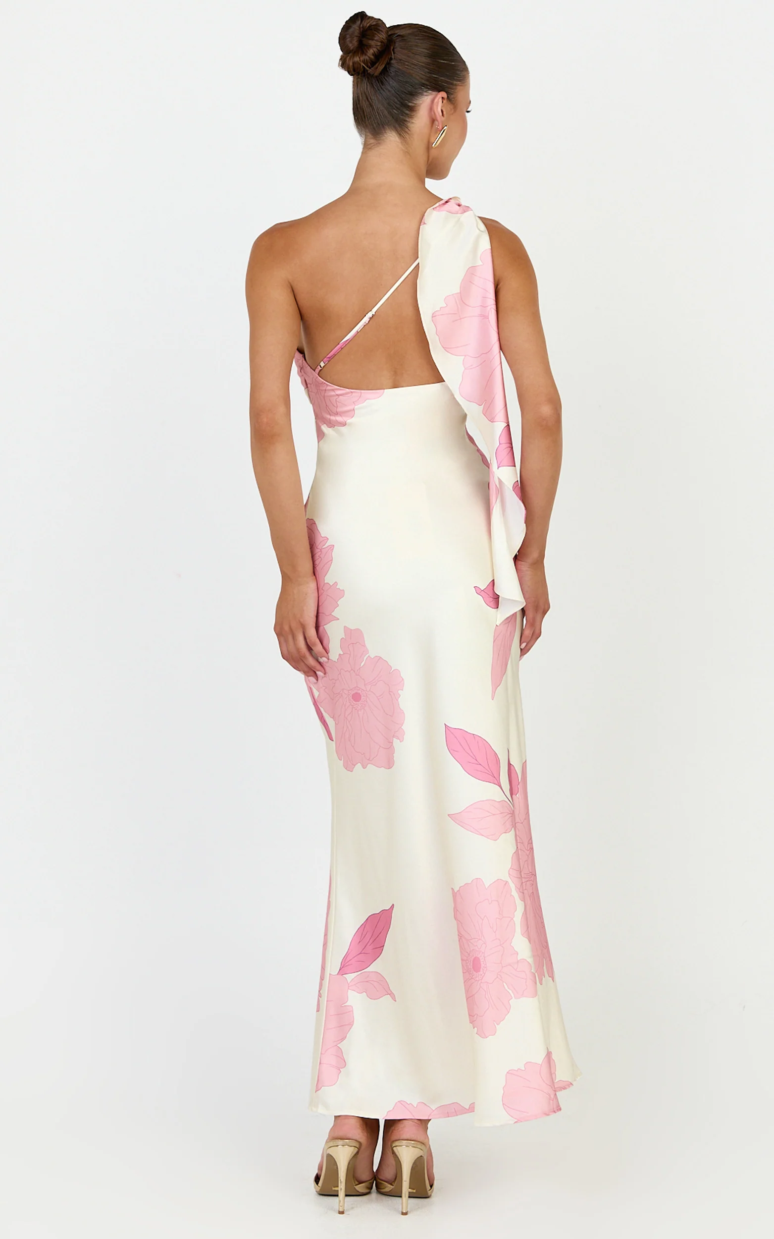 Eve Midi Dress - One Shoulder Slip Dress in Butter Floral