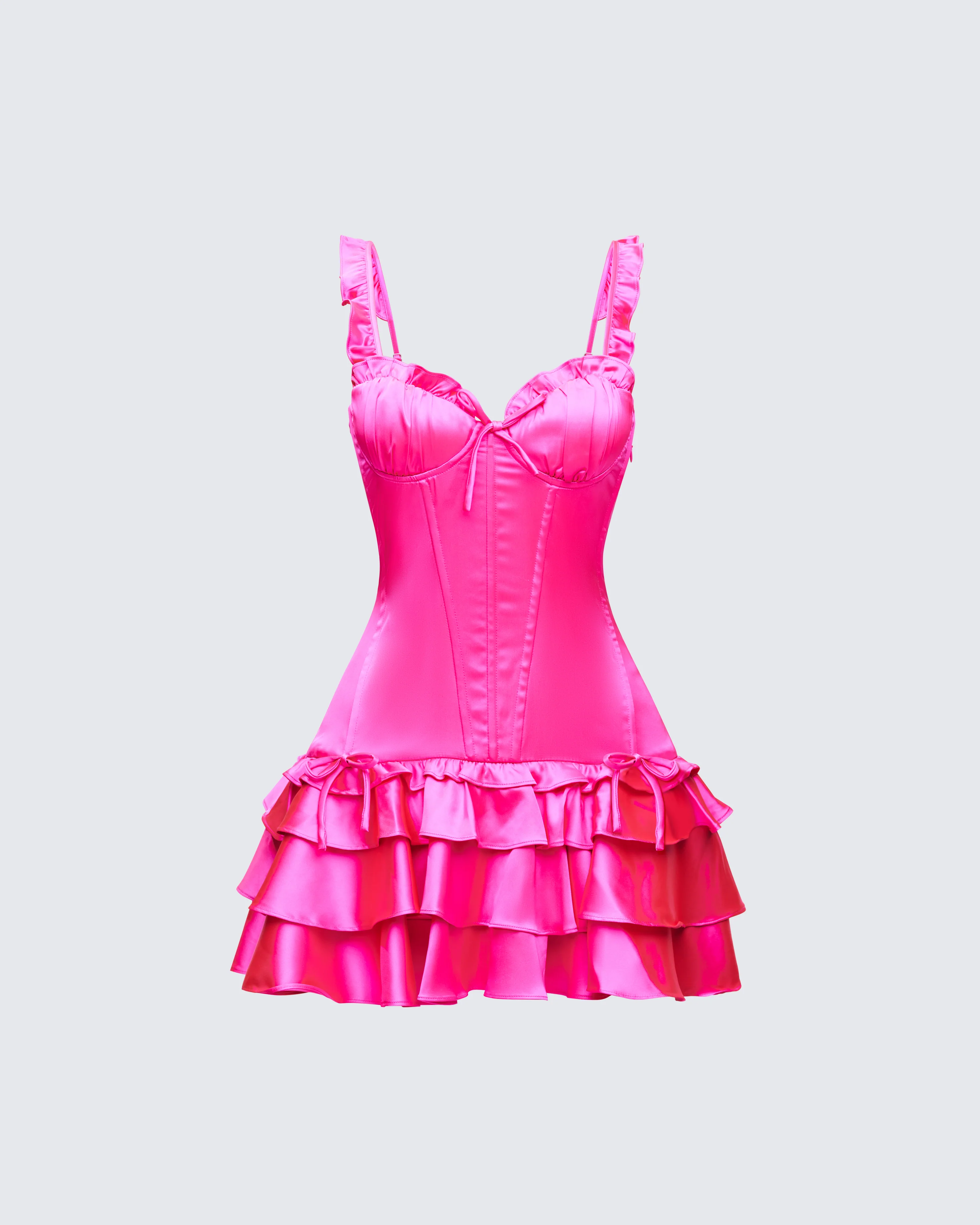 Odelle Pink Satin Ruffle Dress