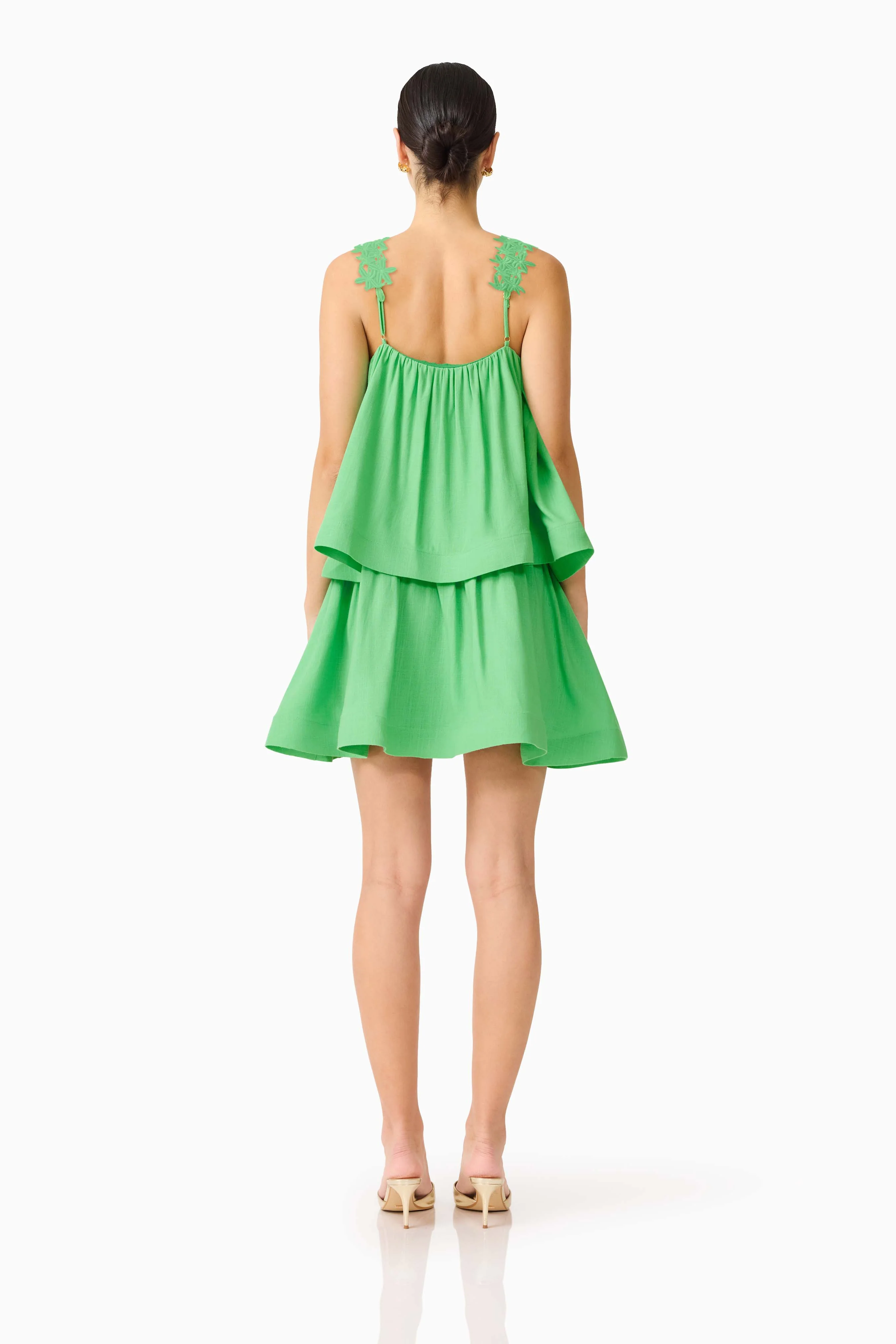 Emilie Tiered mini Dress in Kelly Green