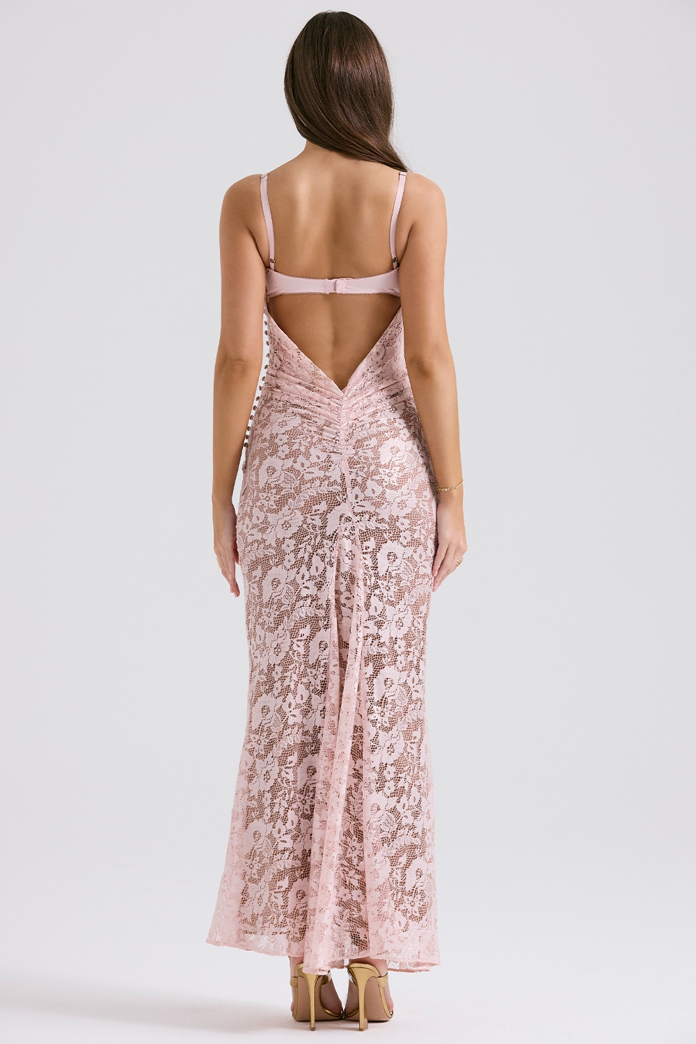 Rose Pink Lace Godet Gown