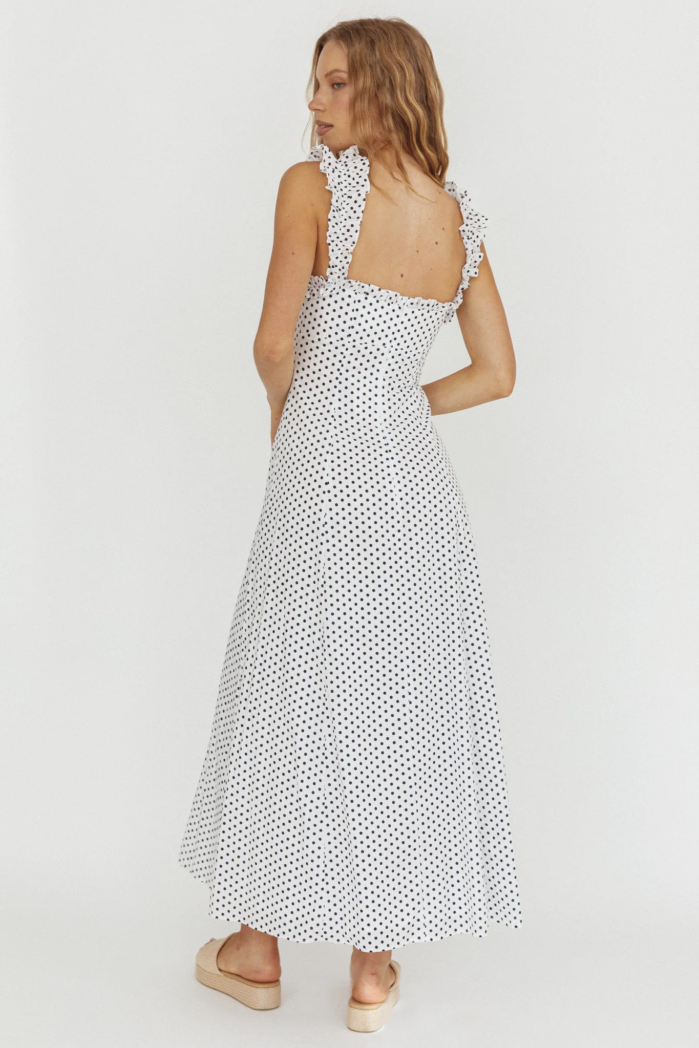 Warrior Sun Frill Strap Maxi Dress Navy Spot