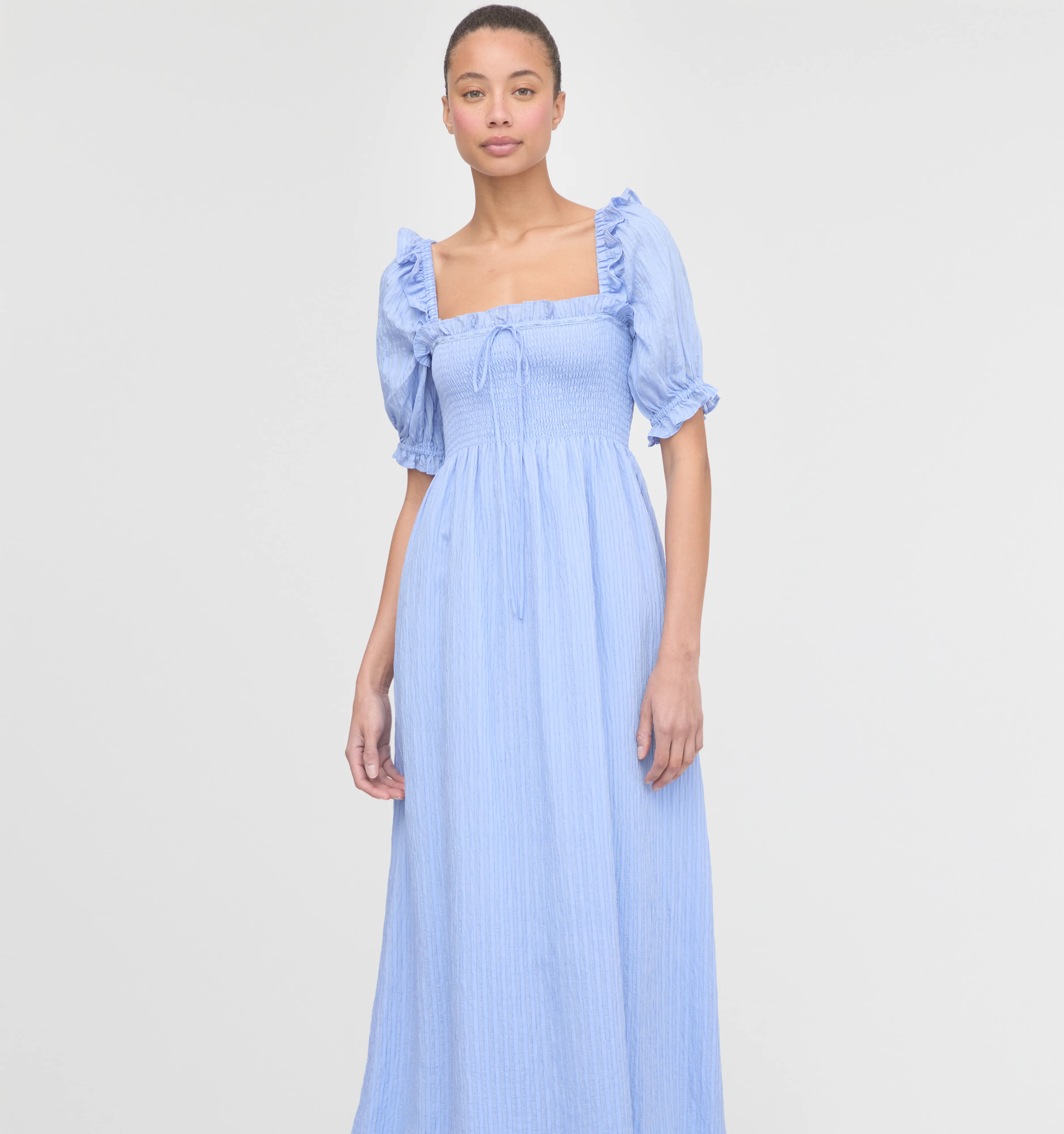 The Scarlett Nap Dress - Bluebird Tonal Seersucker