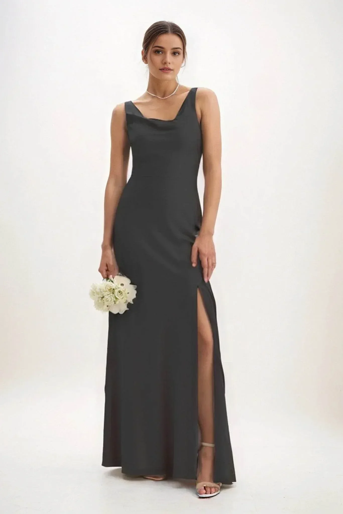 Sheath-Column Maxi Luxe Satin Bridesmaid Dress CB0816