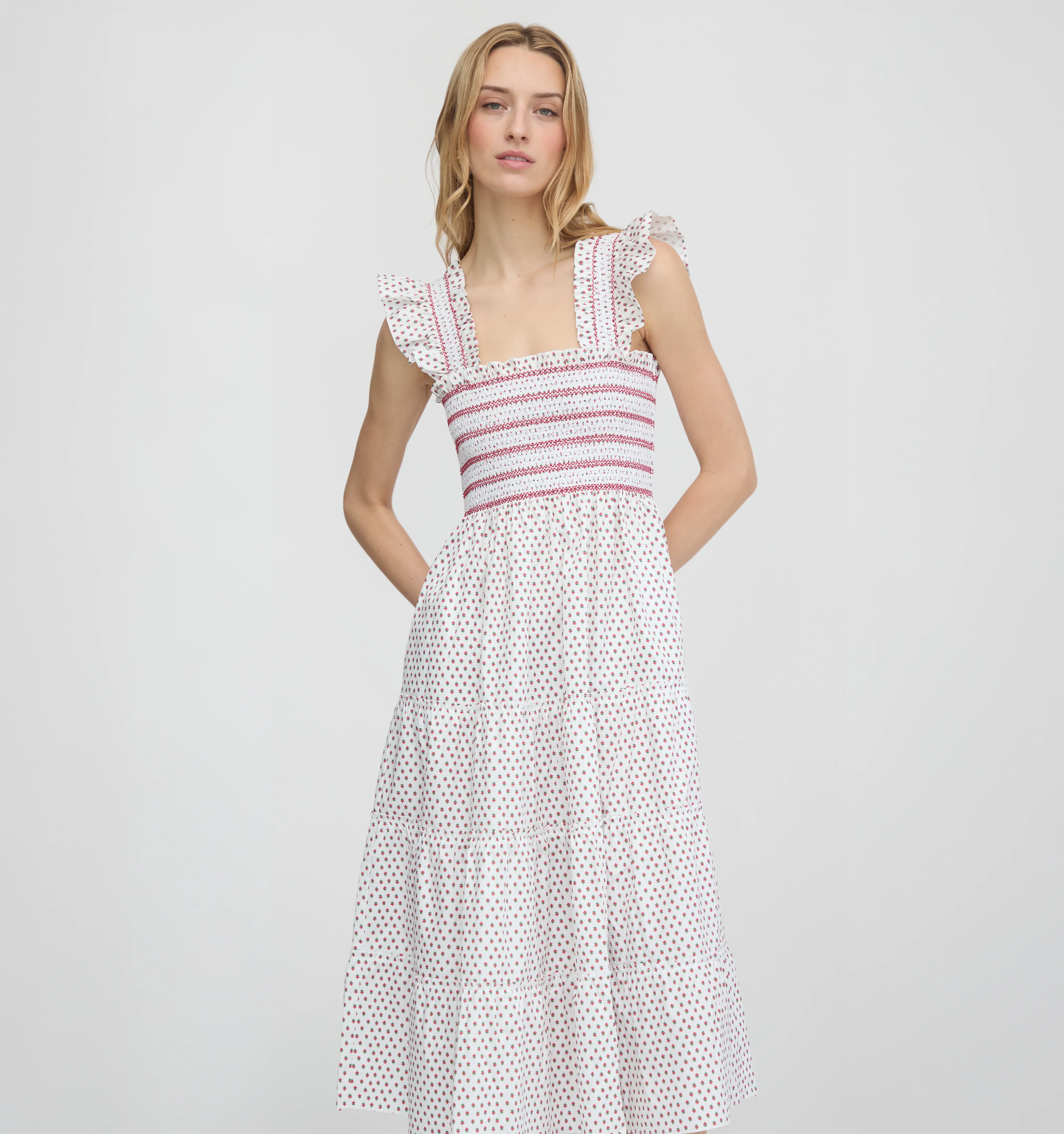 The Ellie Nap Dress - White Poppy Half Drop
