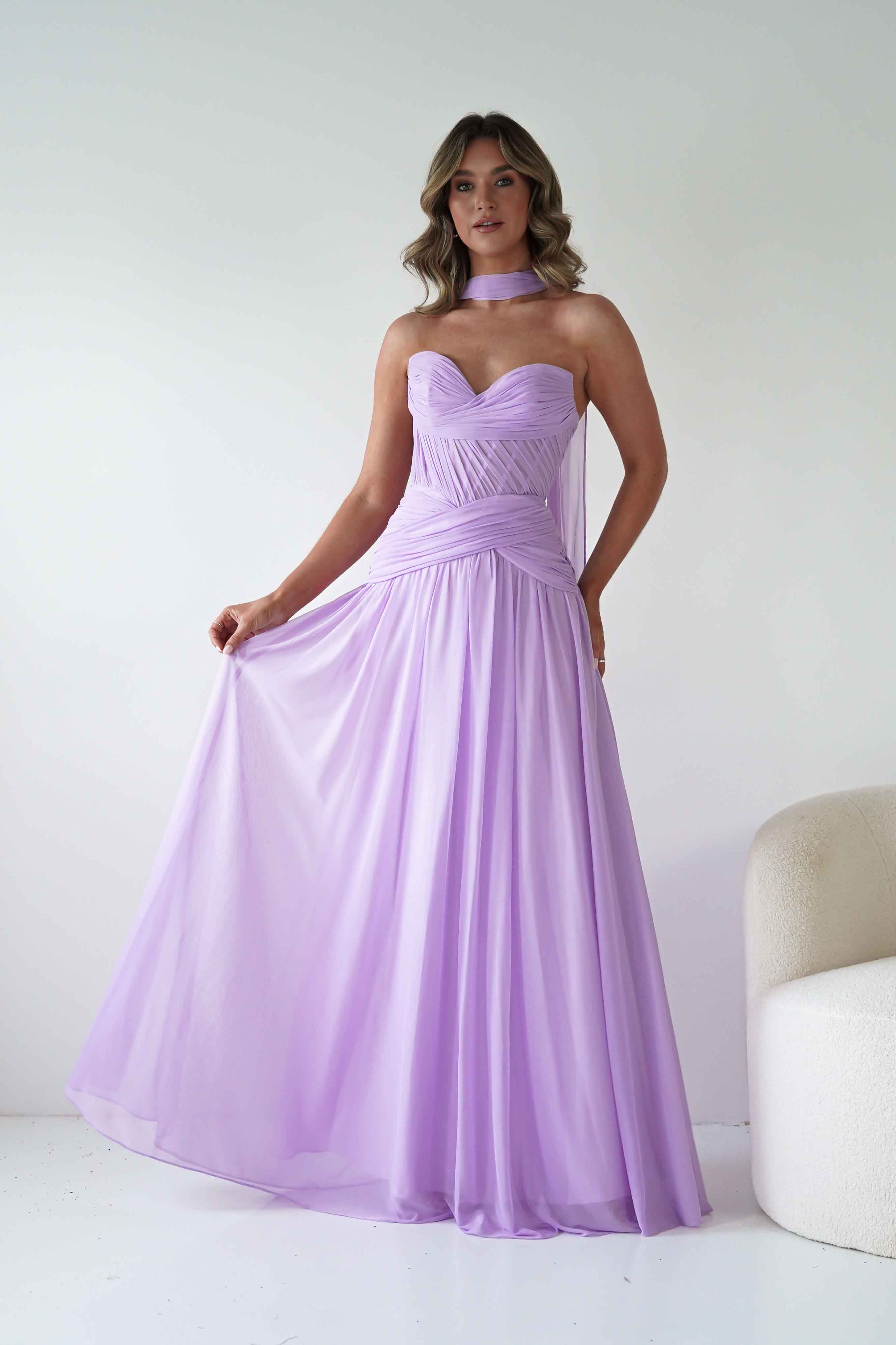 Nicolette Strapless Chiffon Maxi Gown | Lavender