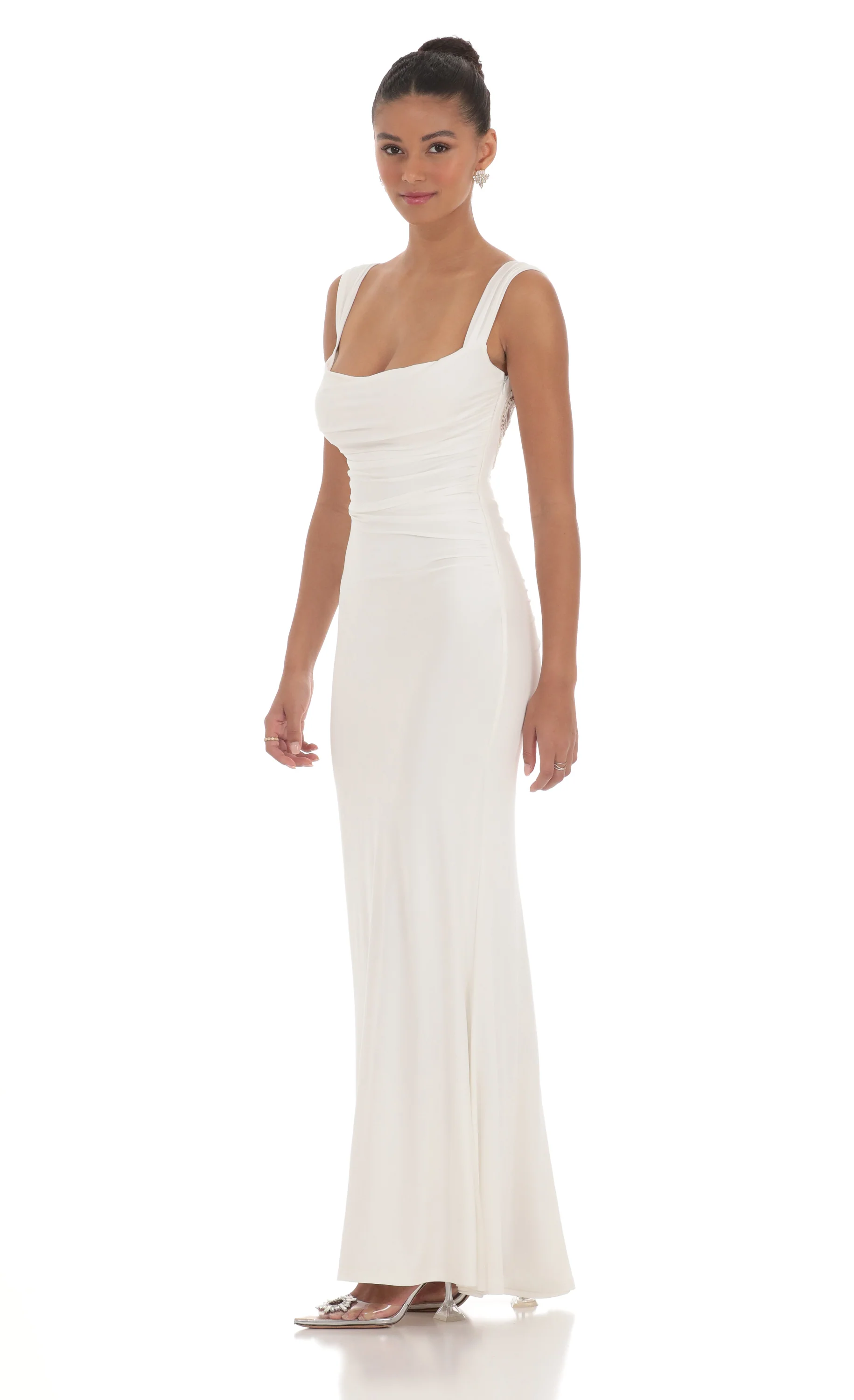 Back Sequin Butterfly Maxi Dress in White - luluinthesky