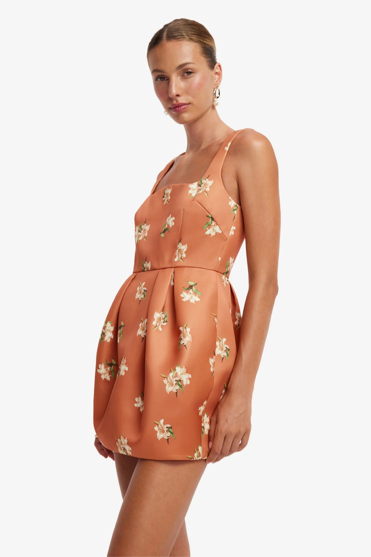 Piper Bell Shape Mini Dress - Lily Print in Ochre