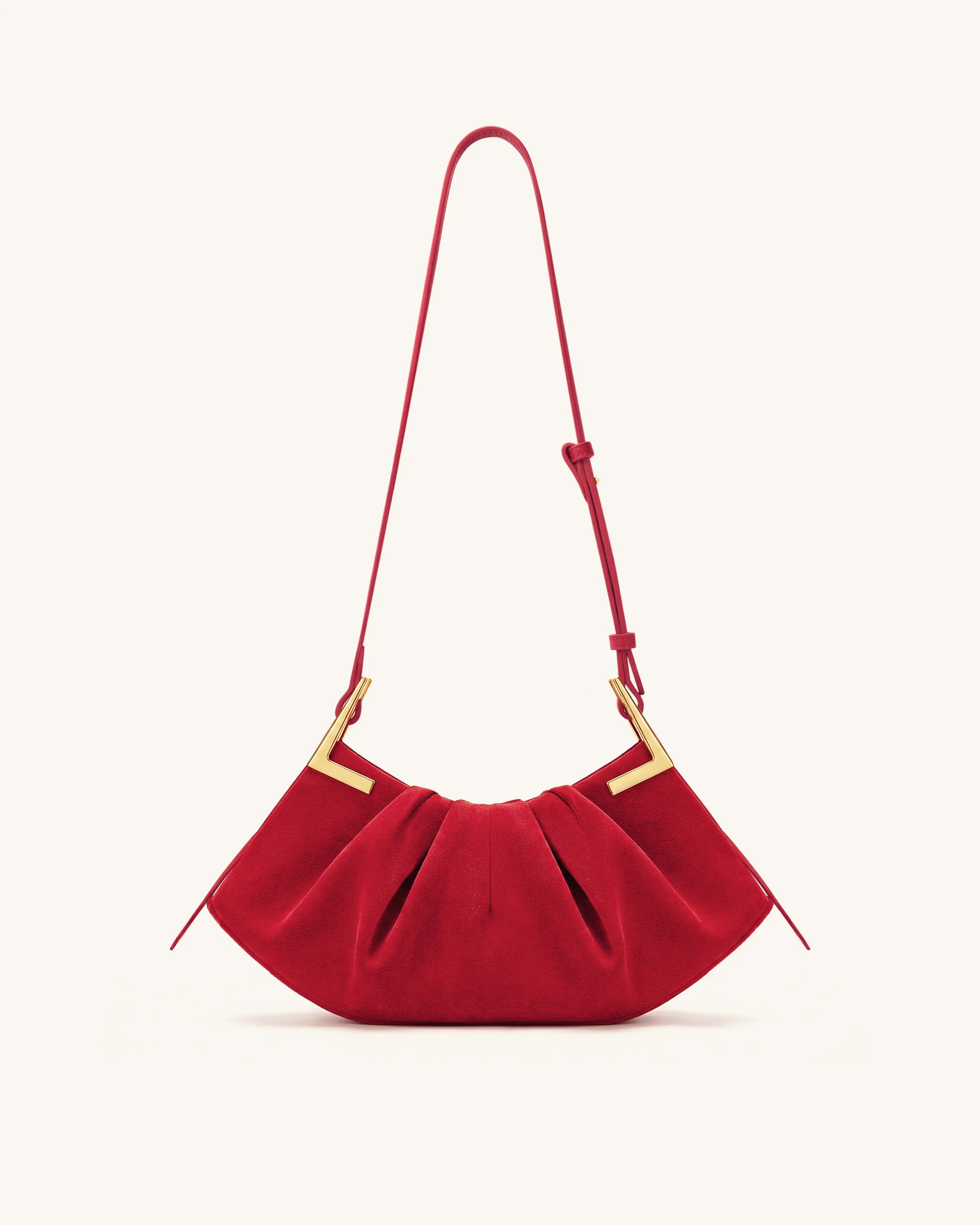 Amelia Faux Suede Pleated Shoulder Bag - Red