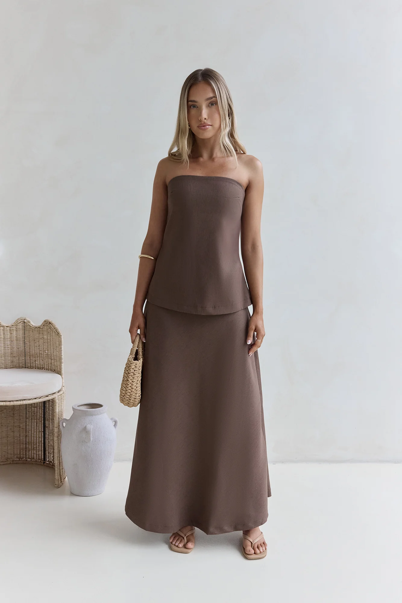 Ring The Bell Strapless Maxi Dress Brown