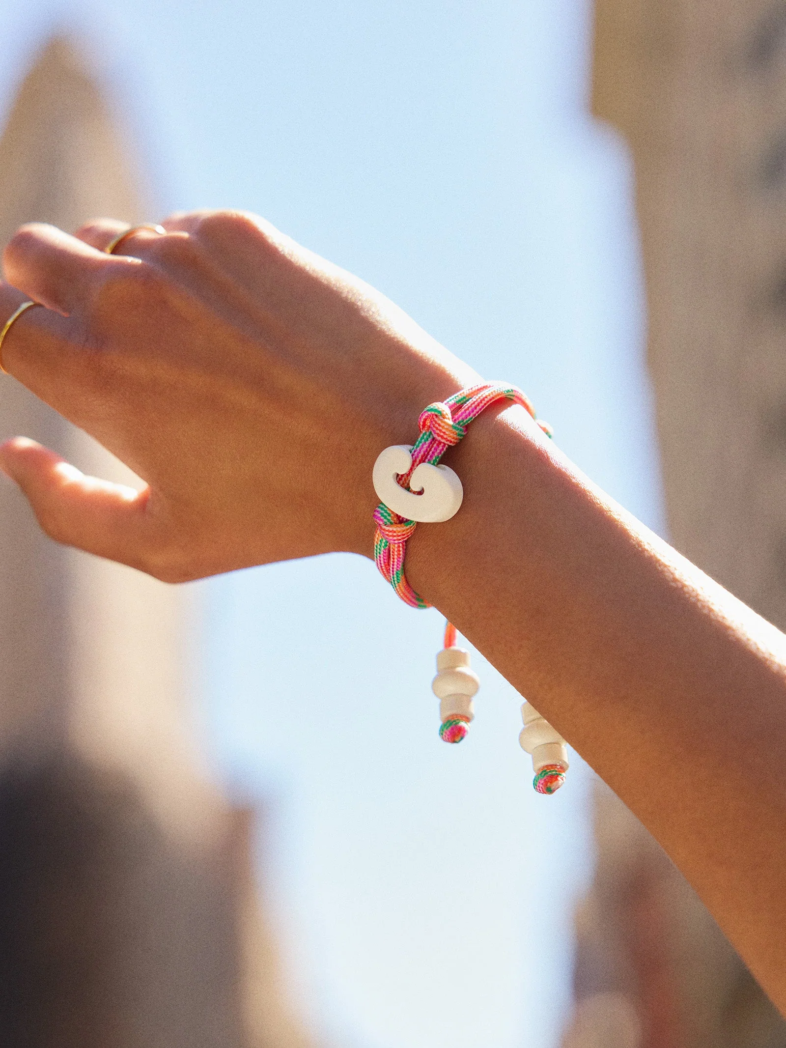 Knotty Enamel Initial Custom Bracelet - Multi/White Double Letter