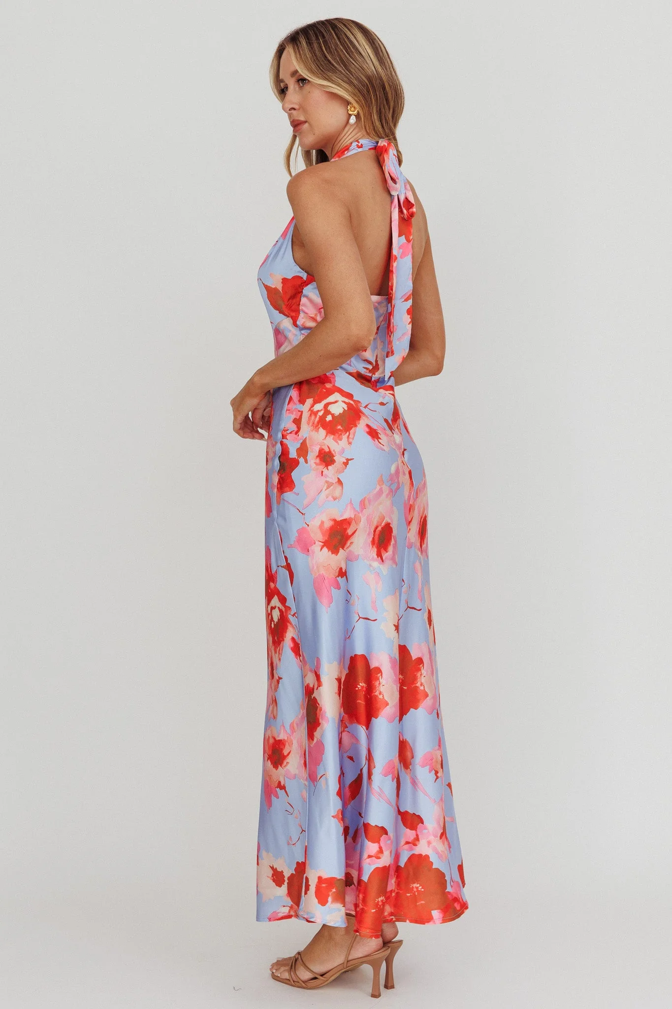 Shana Halterneck Maxi Dress Roses Blue