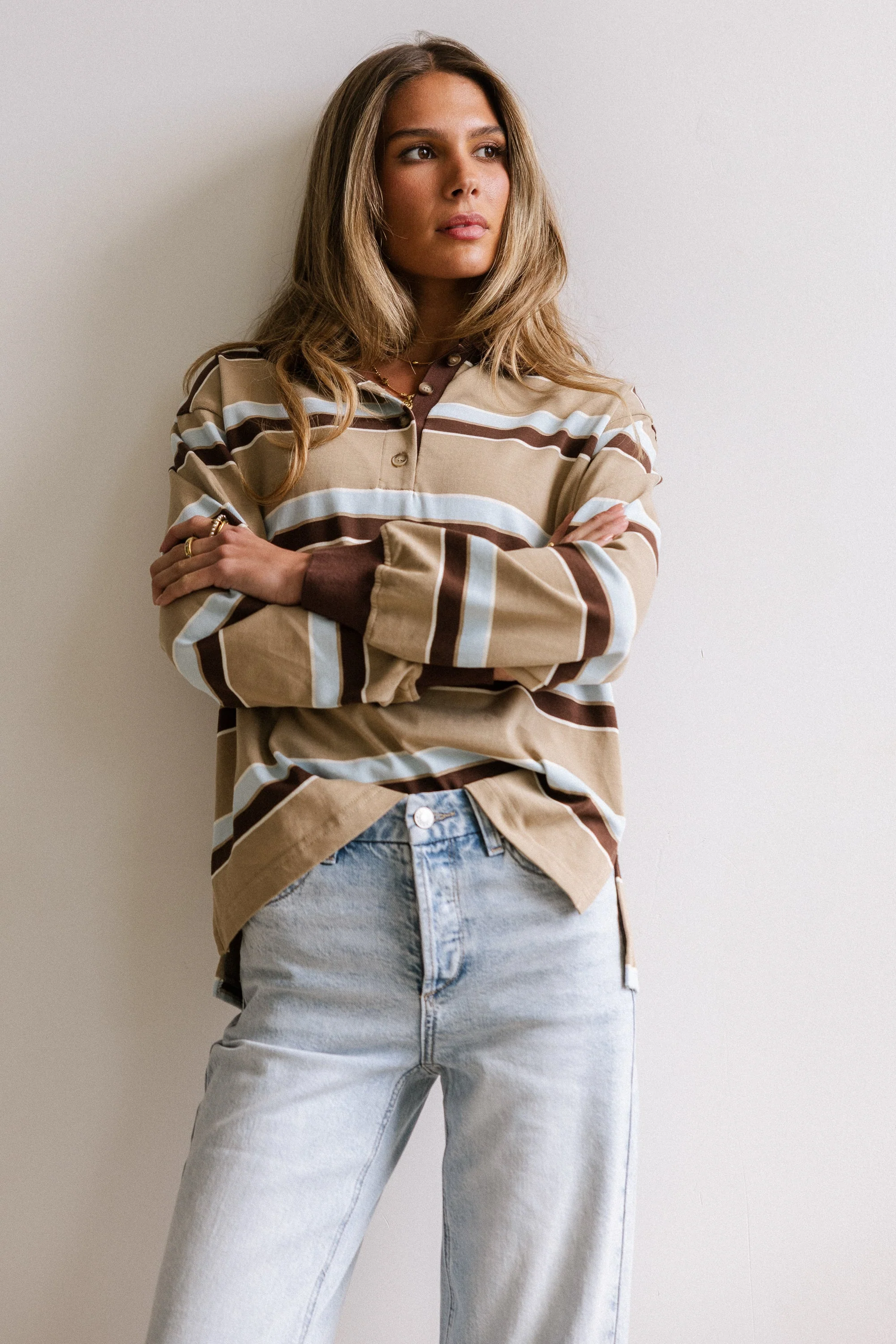 Megan Striped Top in Taupe