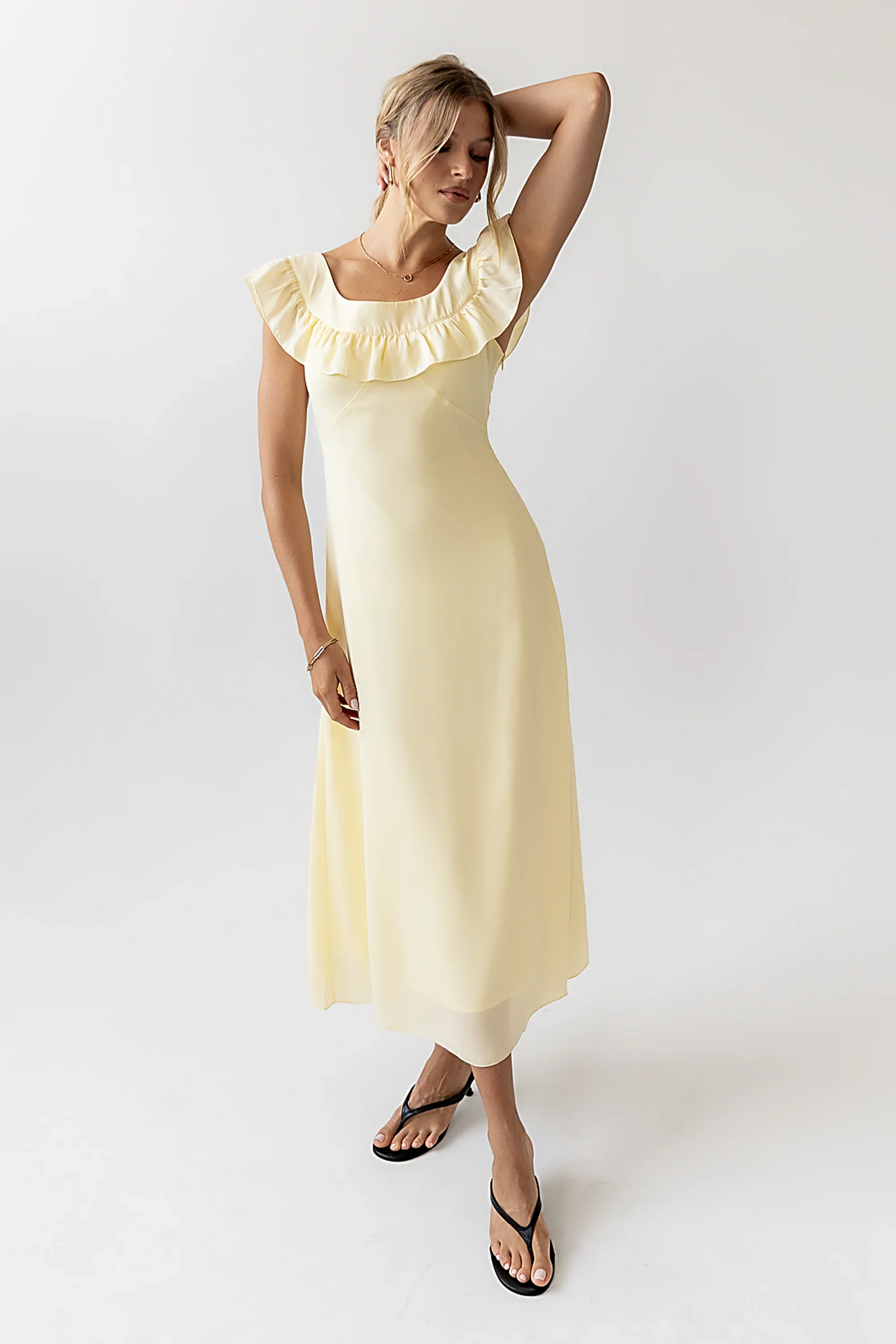 Lydia Ruffle Maxi Dress in Yellow - luluinthesky