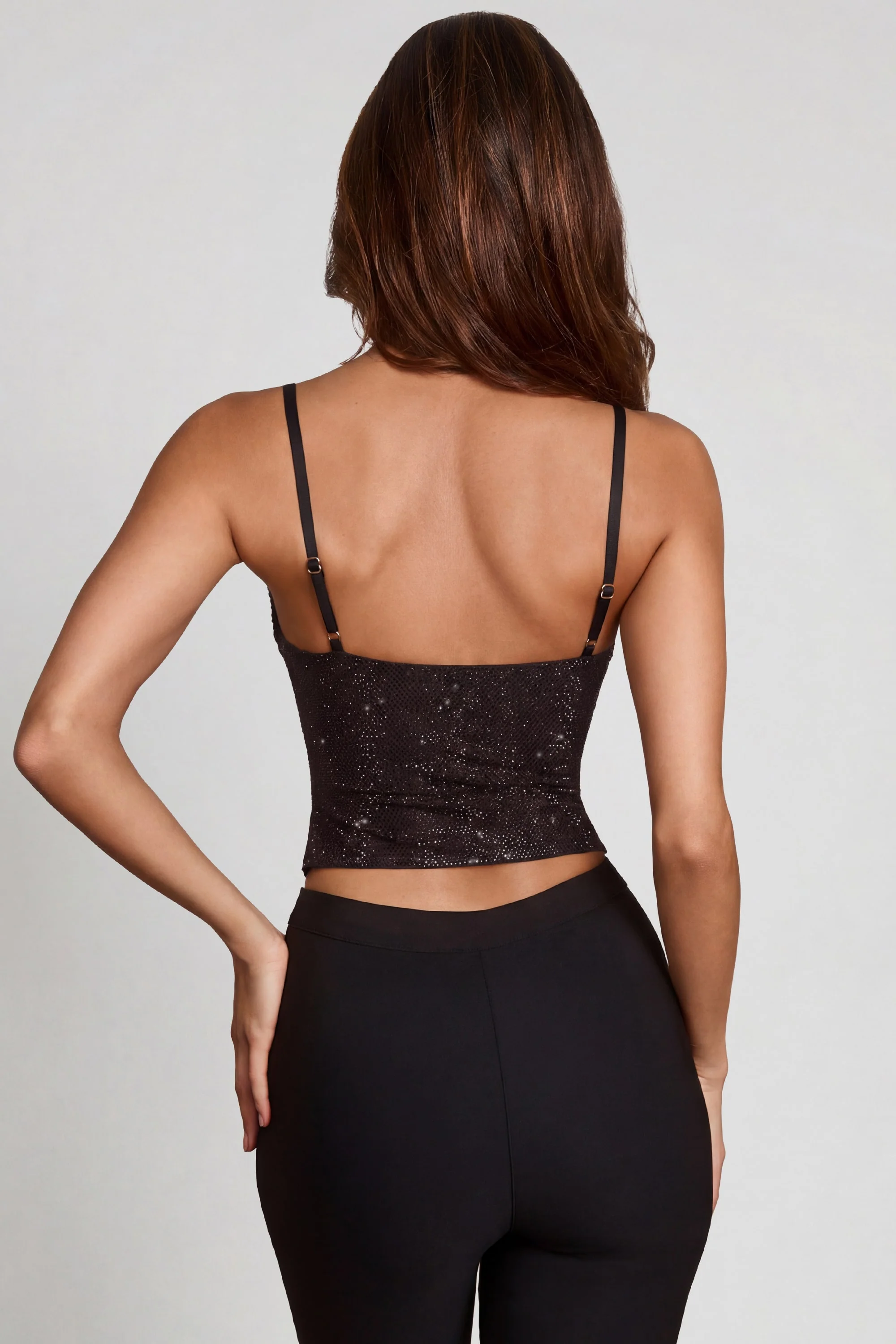 Embellished Peekaboo Cowl-Neck Top in Black