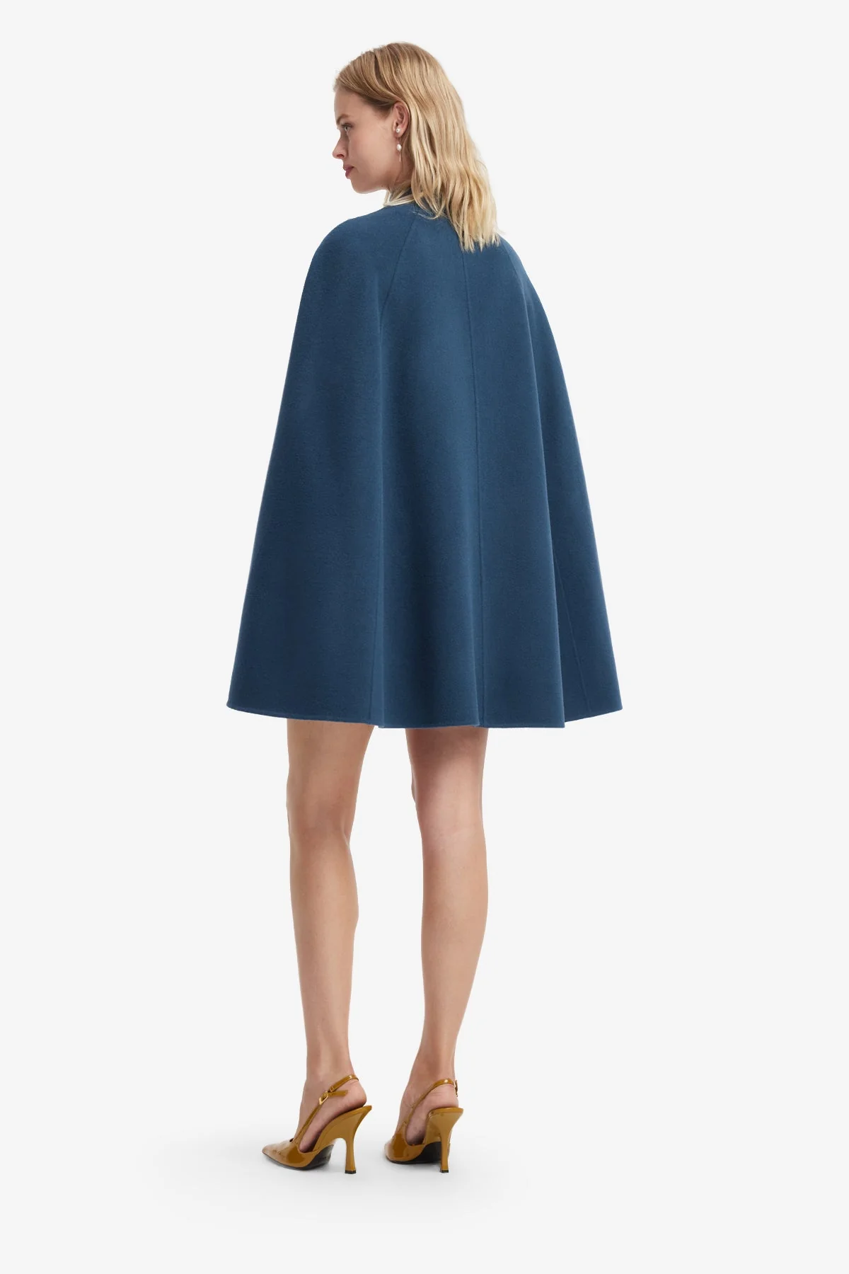 Sloane Embroidered Wool Cape Jacket - Lily Print in Indigo