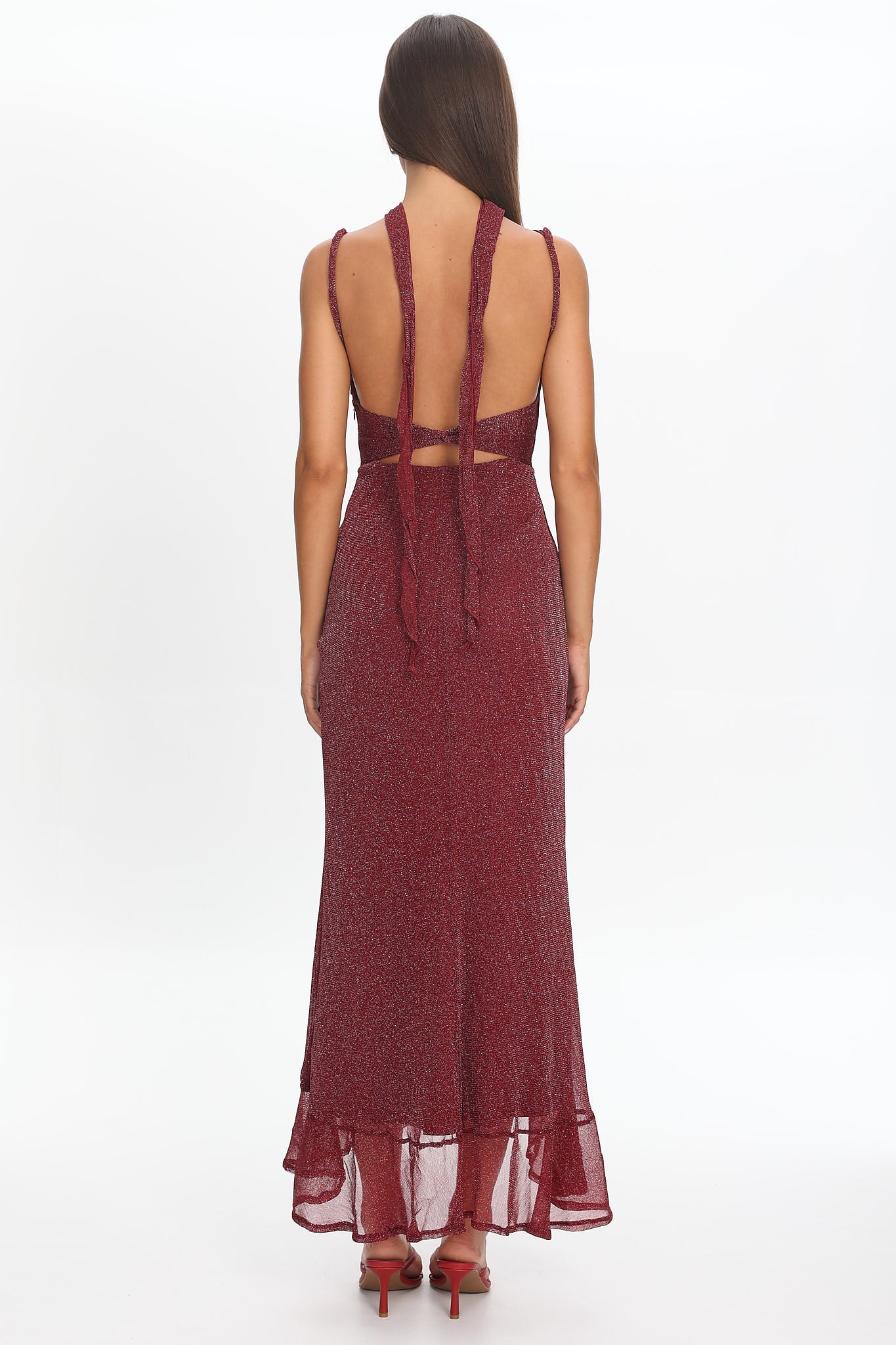 Chantrelle Twist Back Split Maxi Dress Wine