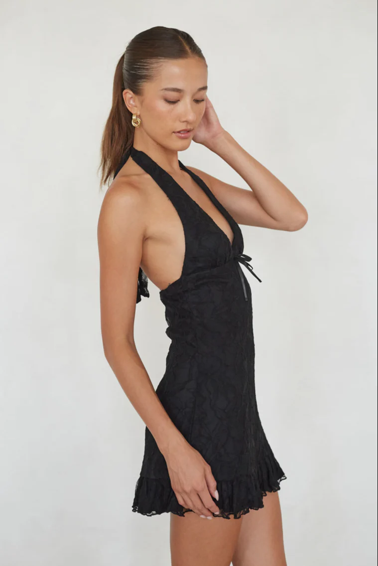 Fleur Lace Halter Ruffled Mini Dress - luluinthesky
