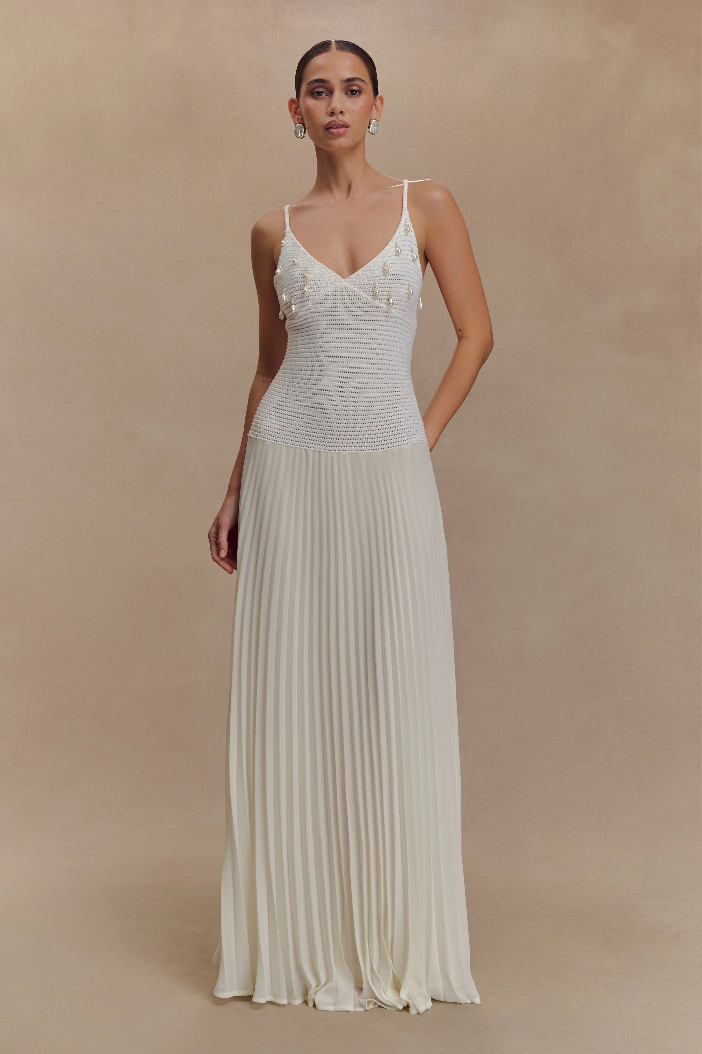 Catherine Crochet Pearl Maxi Dress - White