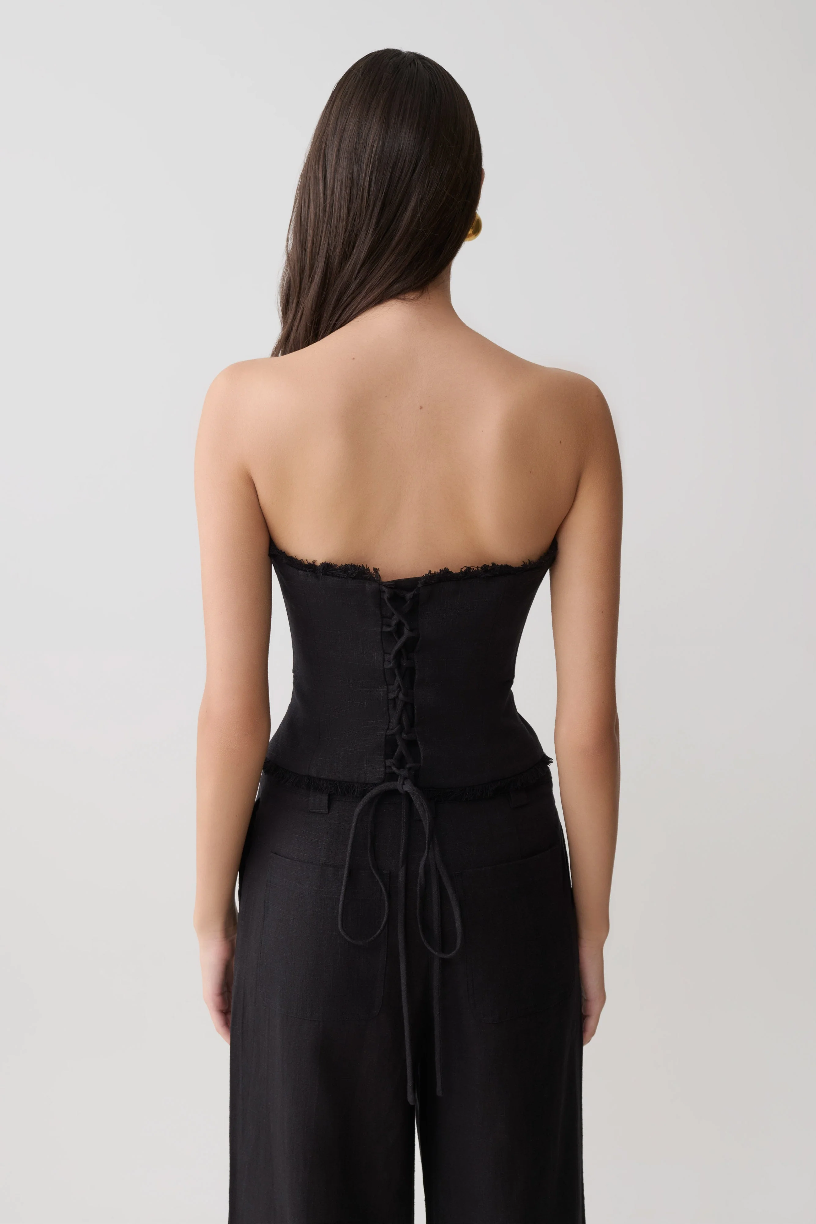 Annie Strapless Tie Back Linen Top - Black