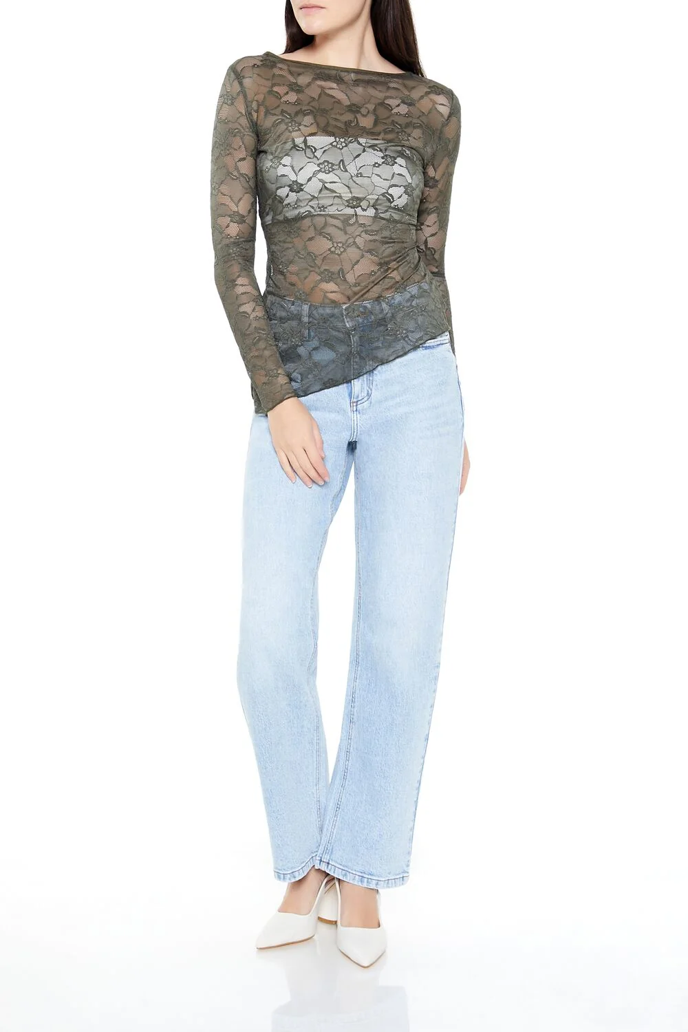 Asymmetrical Sheer Lace Top