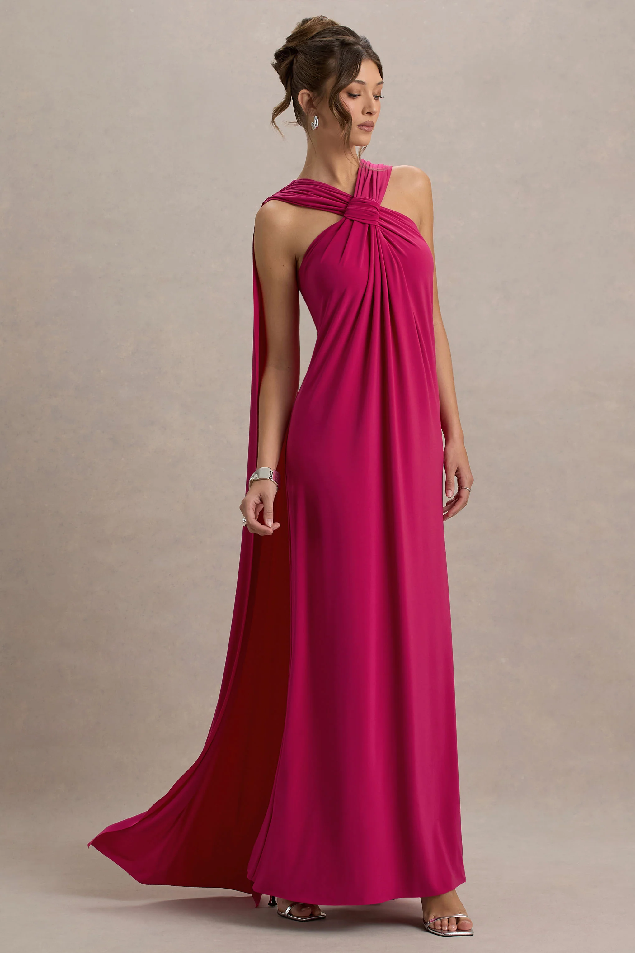 Ariana | Pink Cross-Neck Maxi Dress With Cape