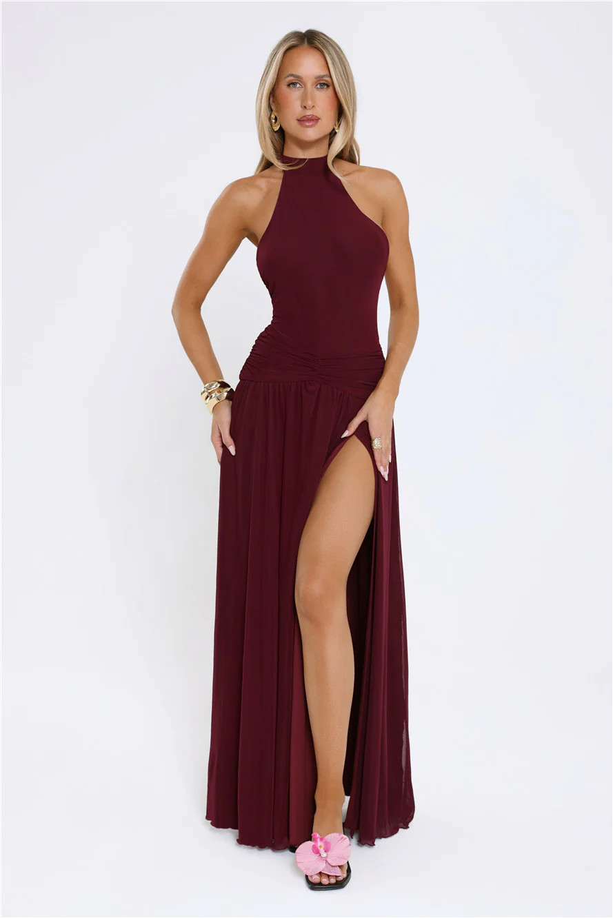 Sundown Soul Halter Midnight Blossoms Maxi Dress Plum