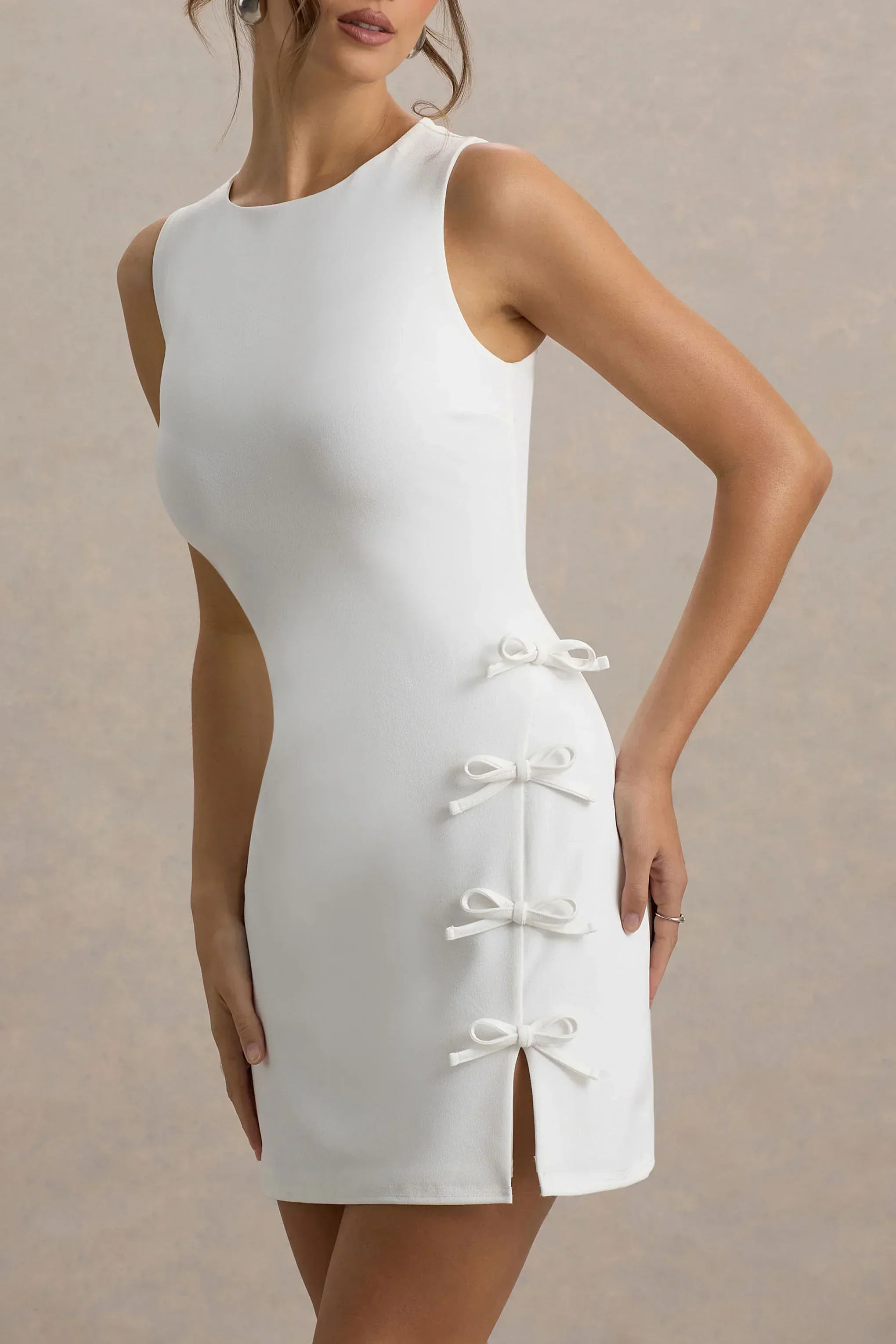Kalina | White Mini Dress With Bow Detail - luluinthesky