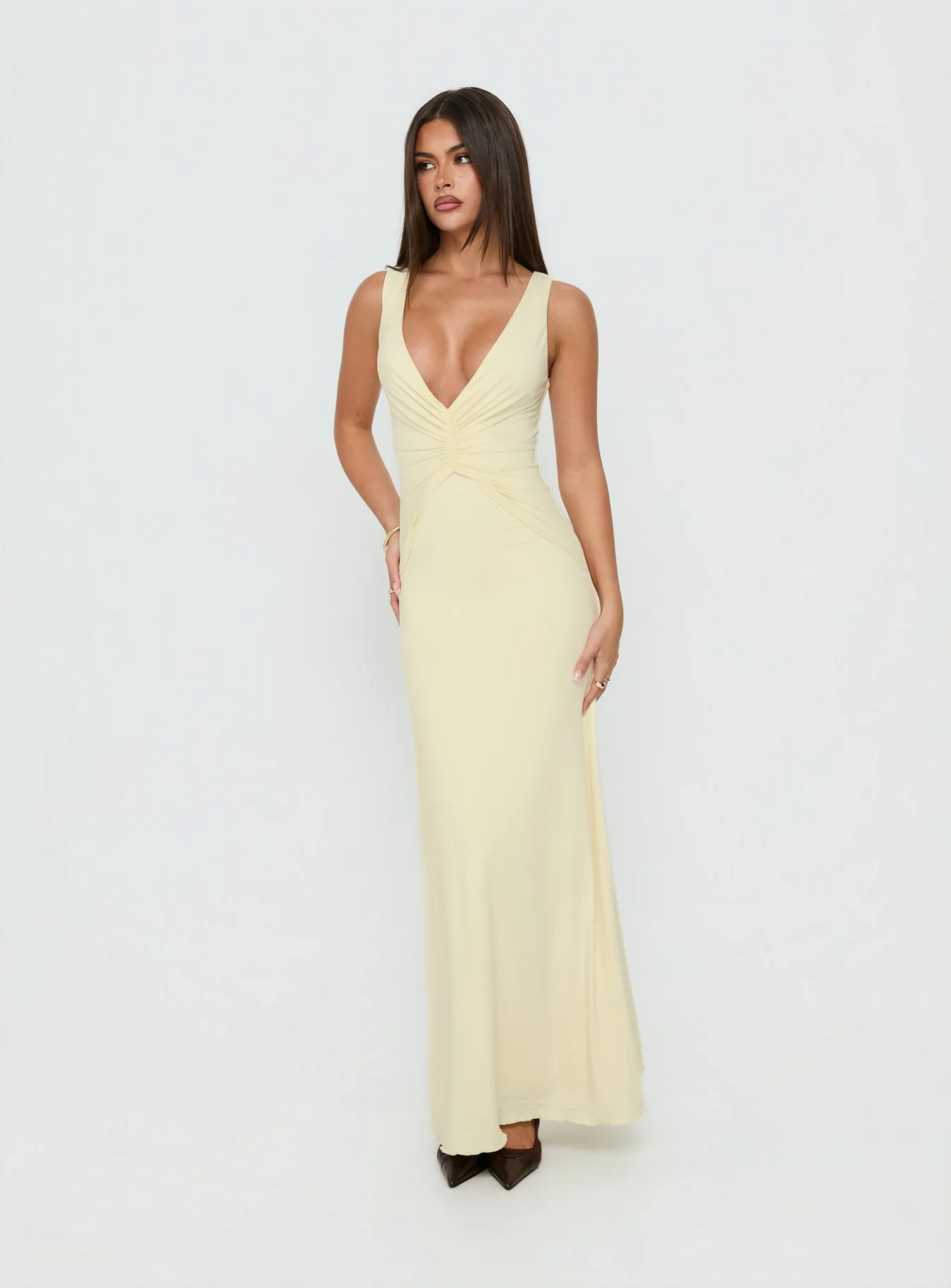 Frederica Plunge Maxi Dress Butter Yellow