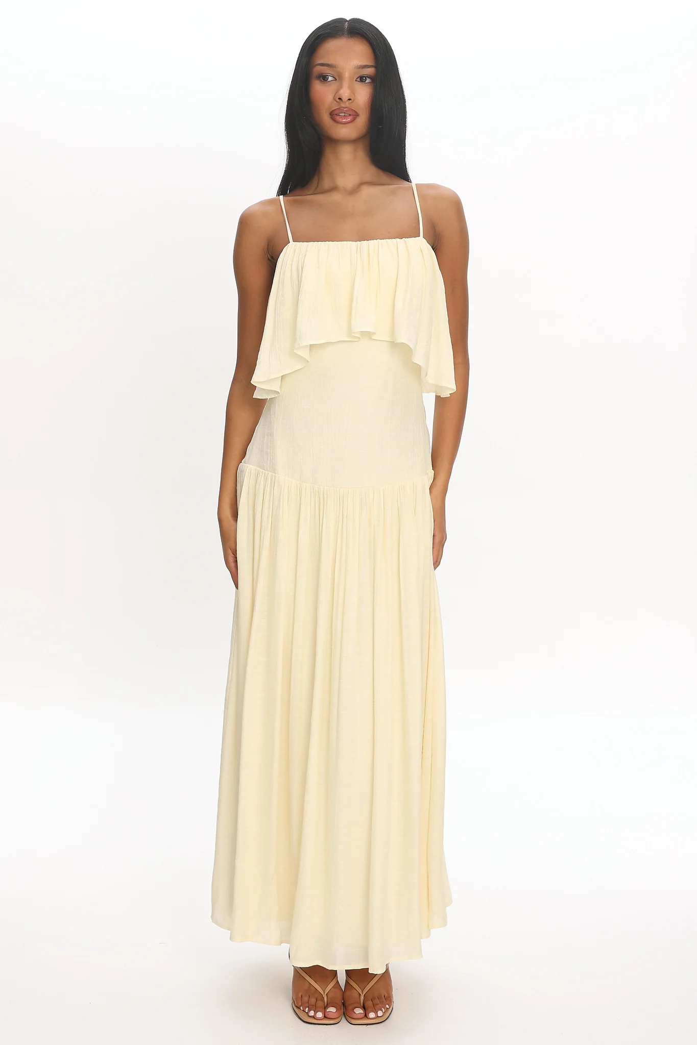 Eros Ruffle Maxi Dress Cream - luluinthesky