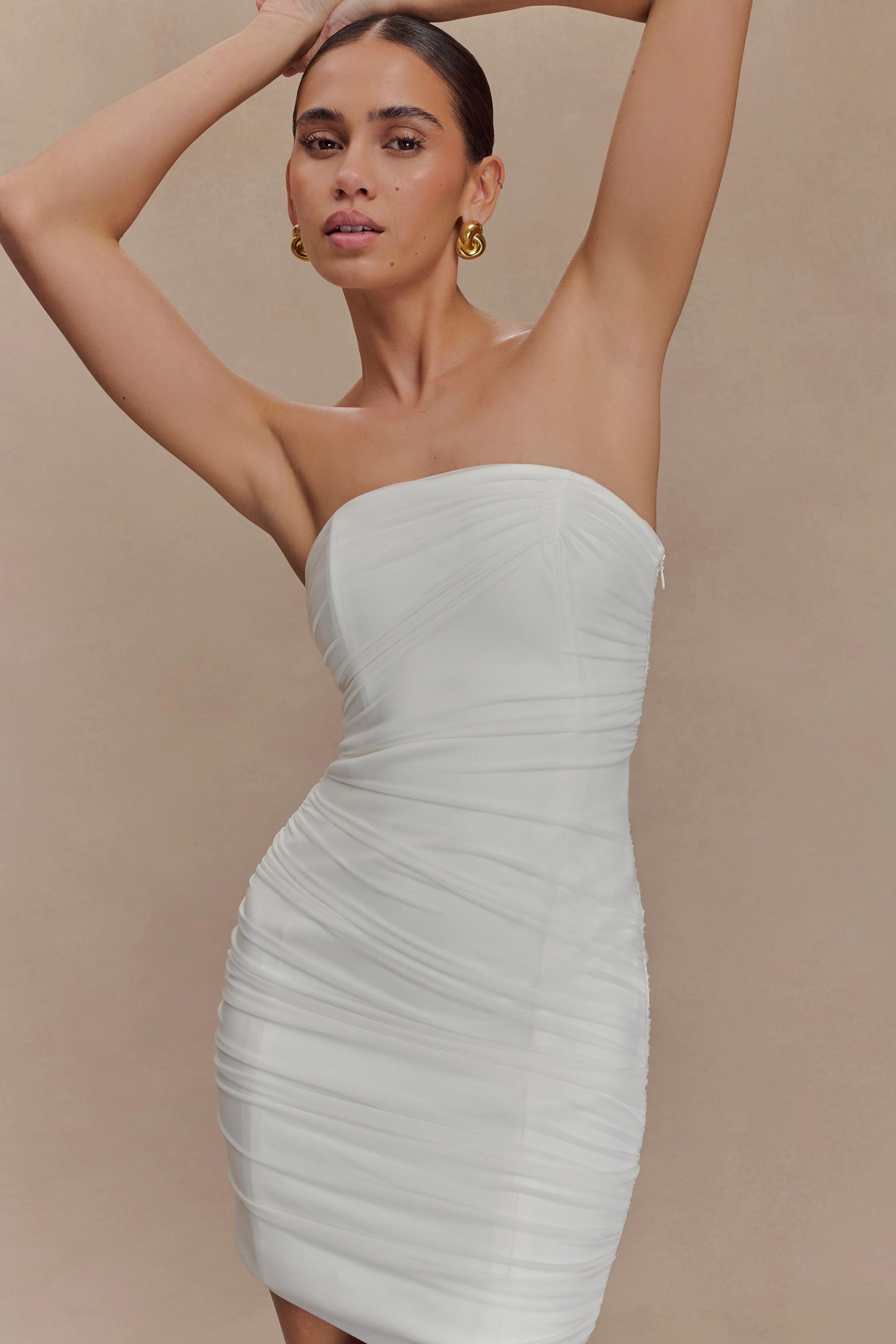 Jianna Strapless Mesh Mini Dress - White