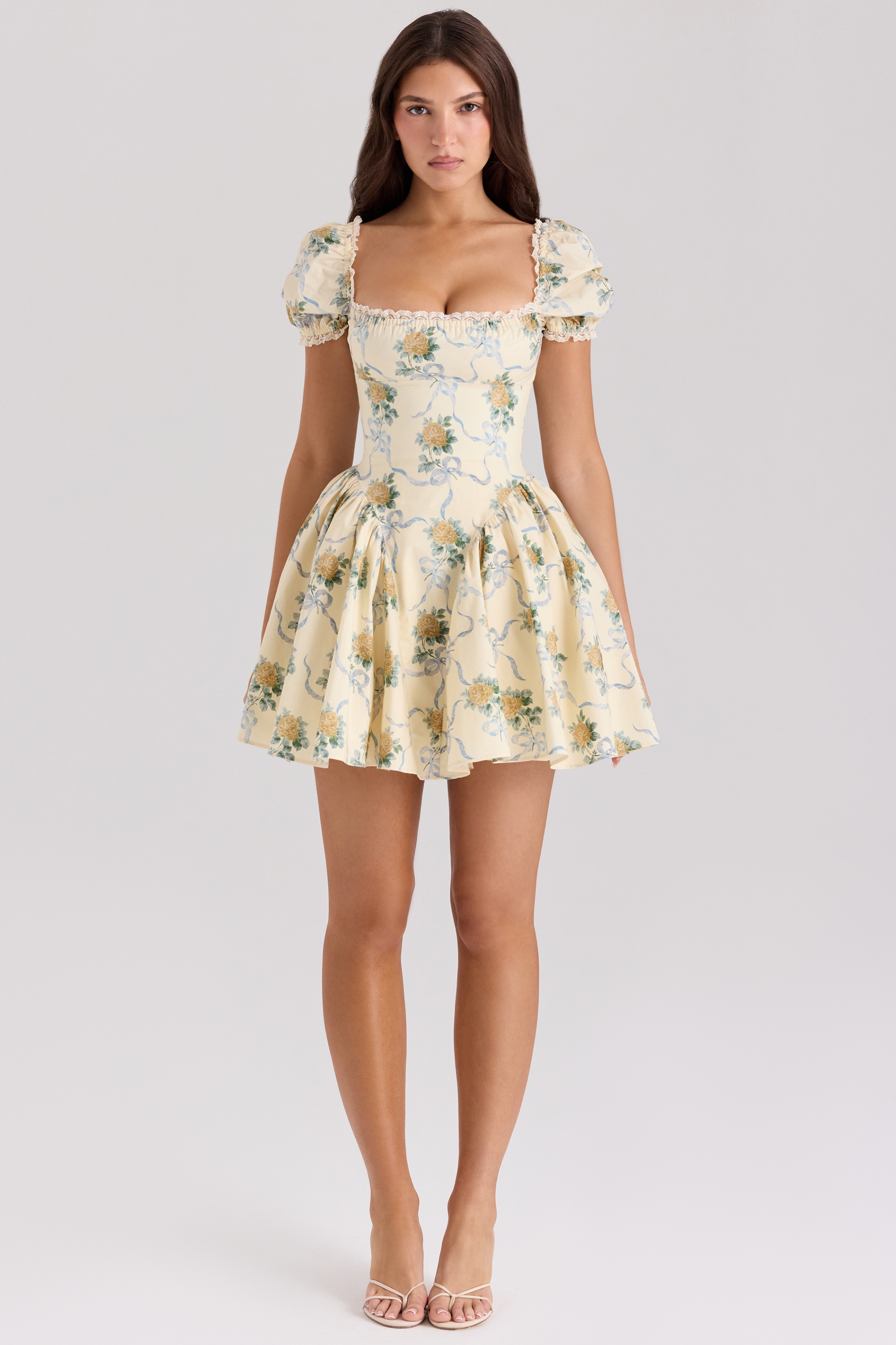 Lemon Rose Print Cotton Mini Dress