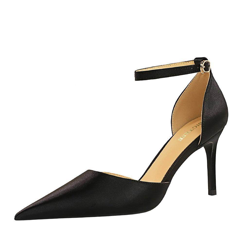 Champagne Satin Pointy Stiletto Heels 674228626275