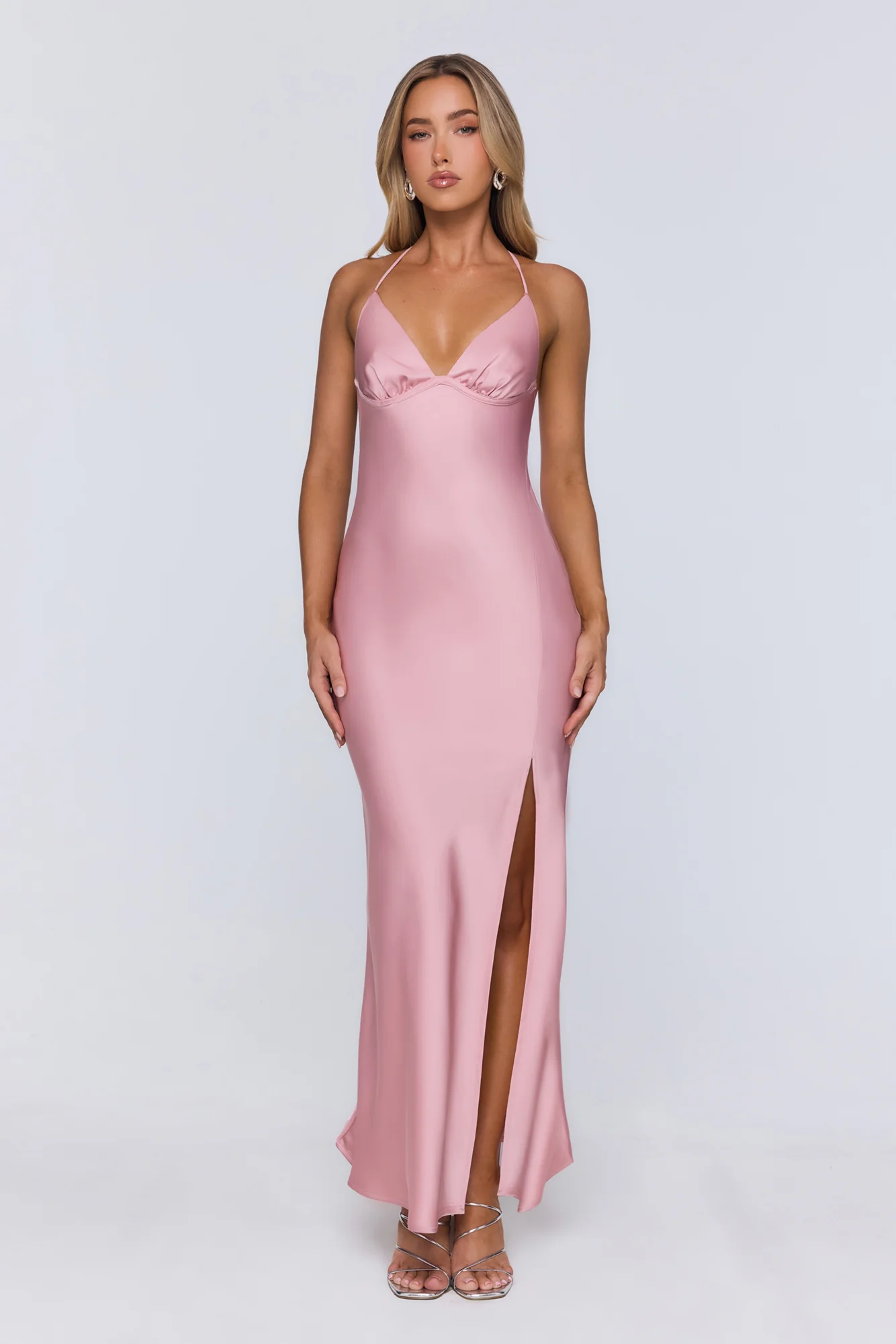 Stay Polished Satin Maxi Dress Pink