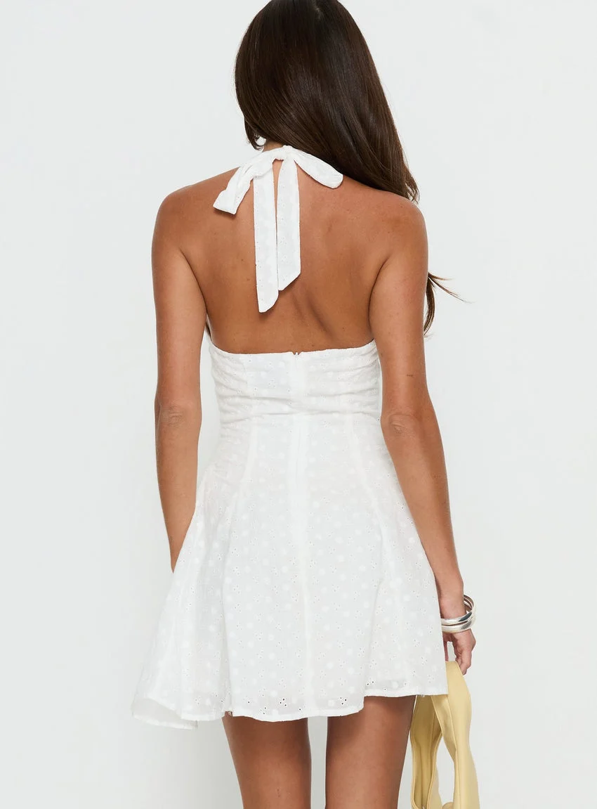 Kittee Halter Mini Dress White - luluinthesky