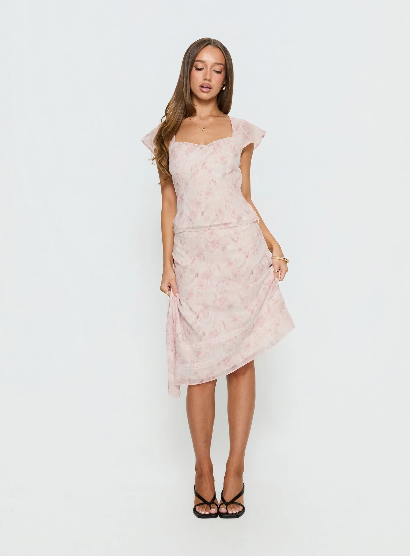 Avaline Lace Trim Blouse Top Pink