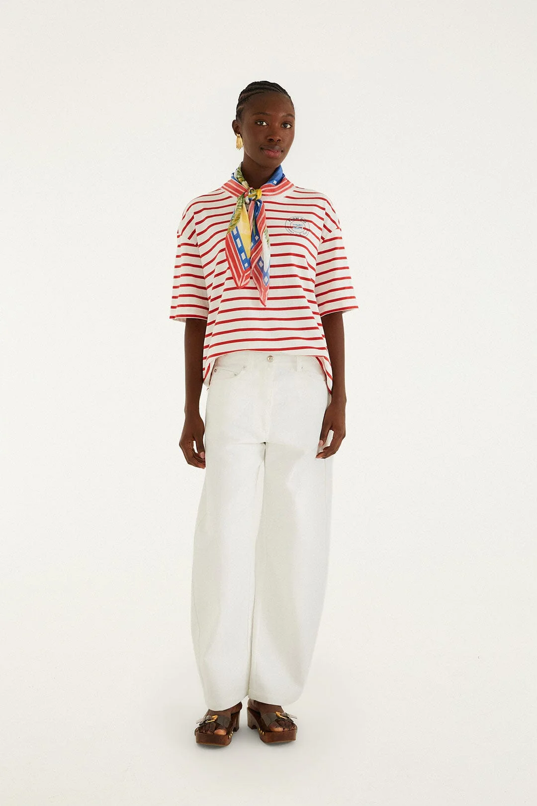 Red Summer In The Tropics Stripes T-Shirt & Scarf