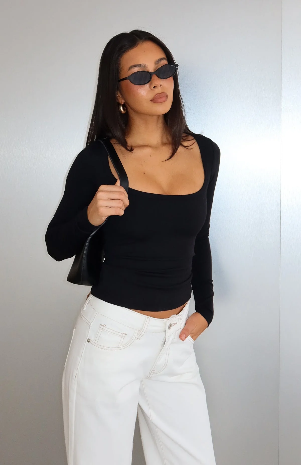 Keep Guessing Long Sleeve Top Black