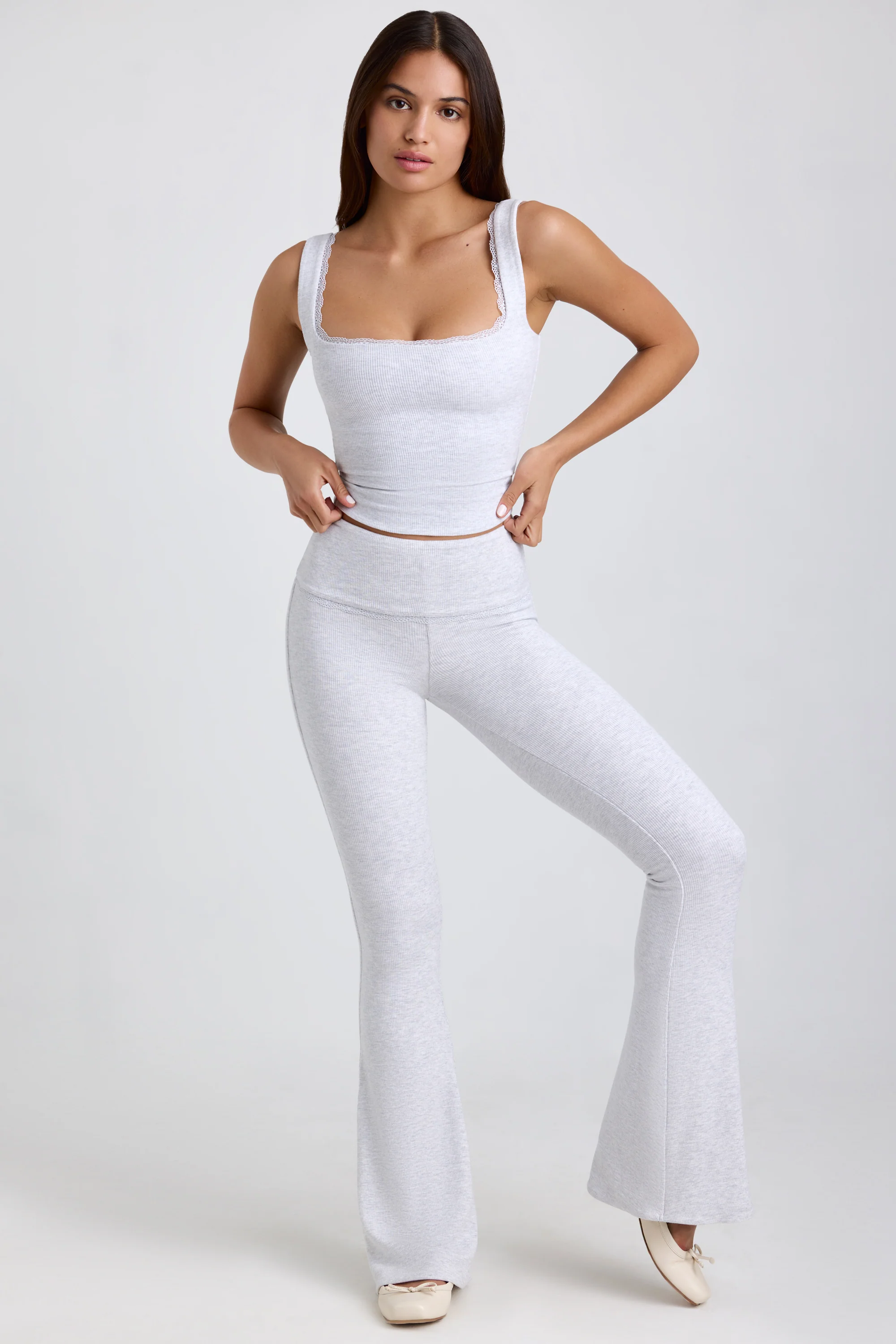 Ribbed Modal Lace-Trim Tank Top in Grey