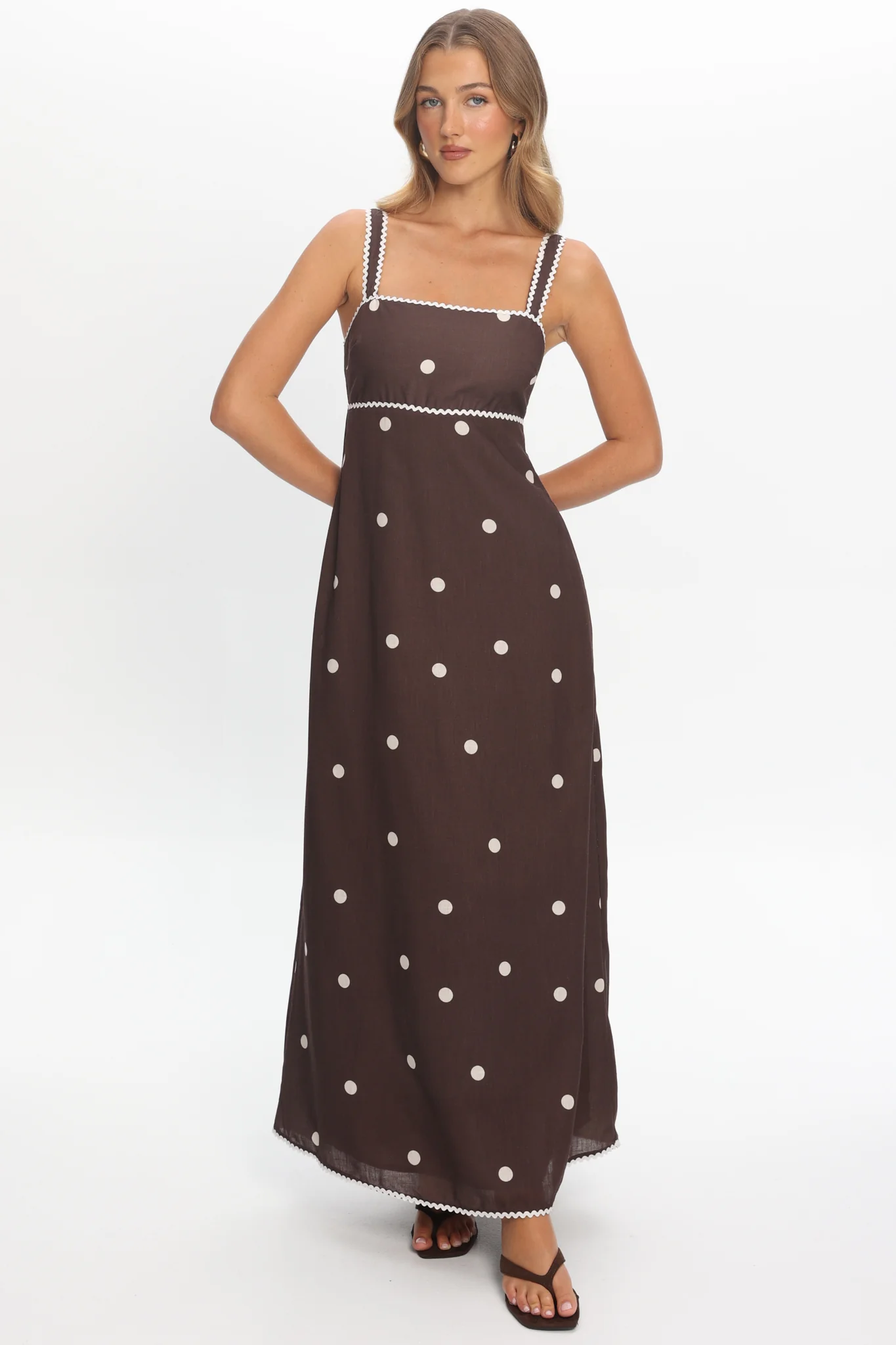 Teena Square Neckline Maxi Dress Print Chocolate - luluinthesky