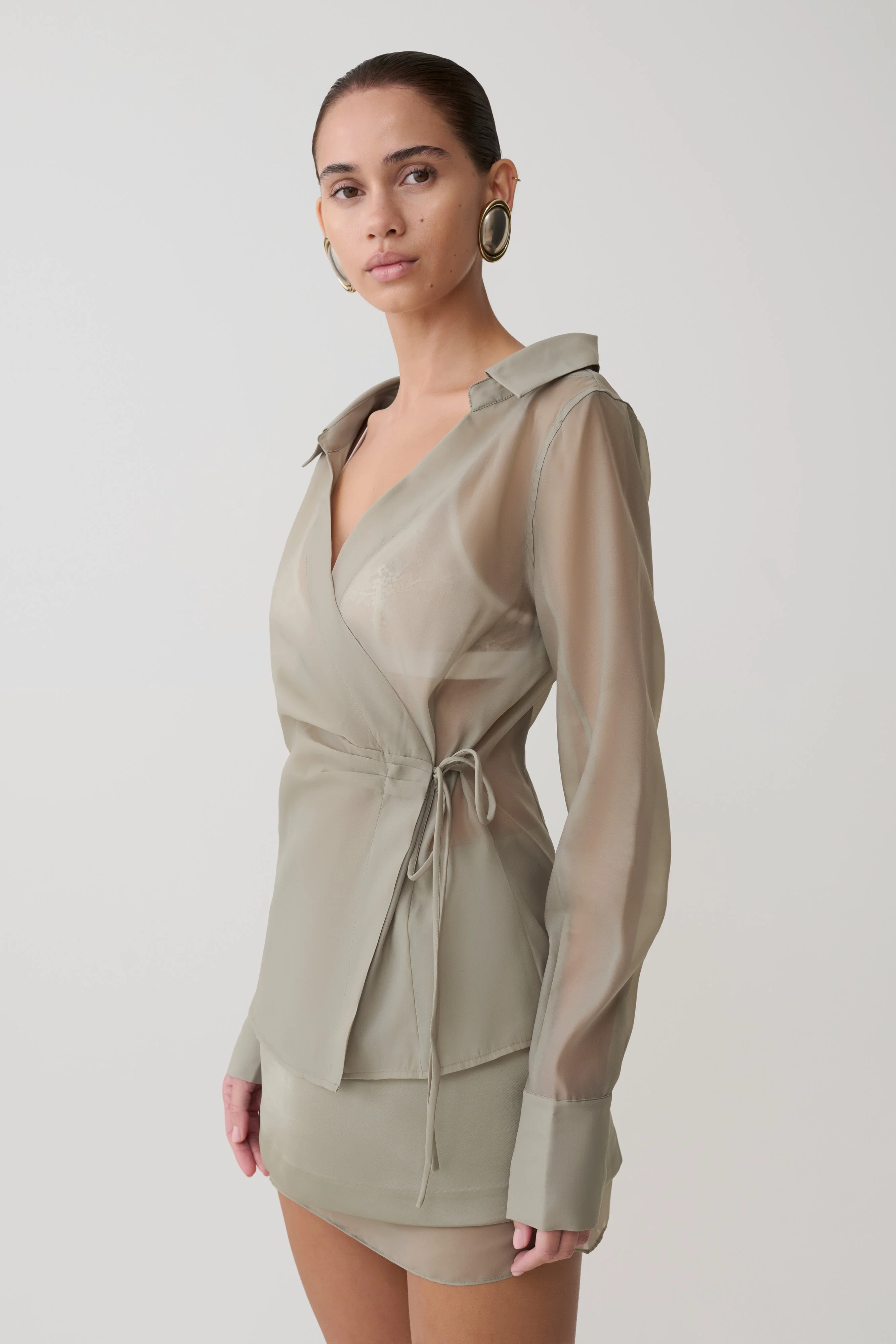 Frankie Organza Cross Over Shirt - Smoke