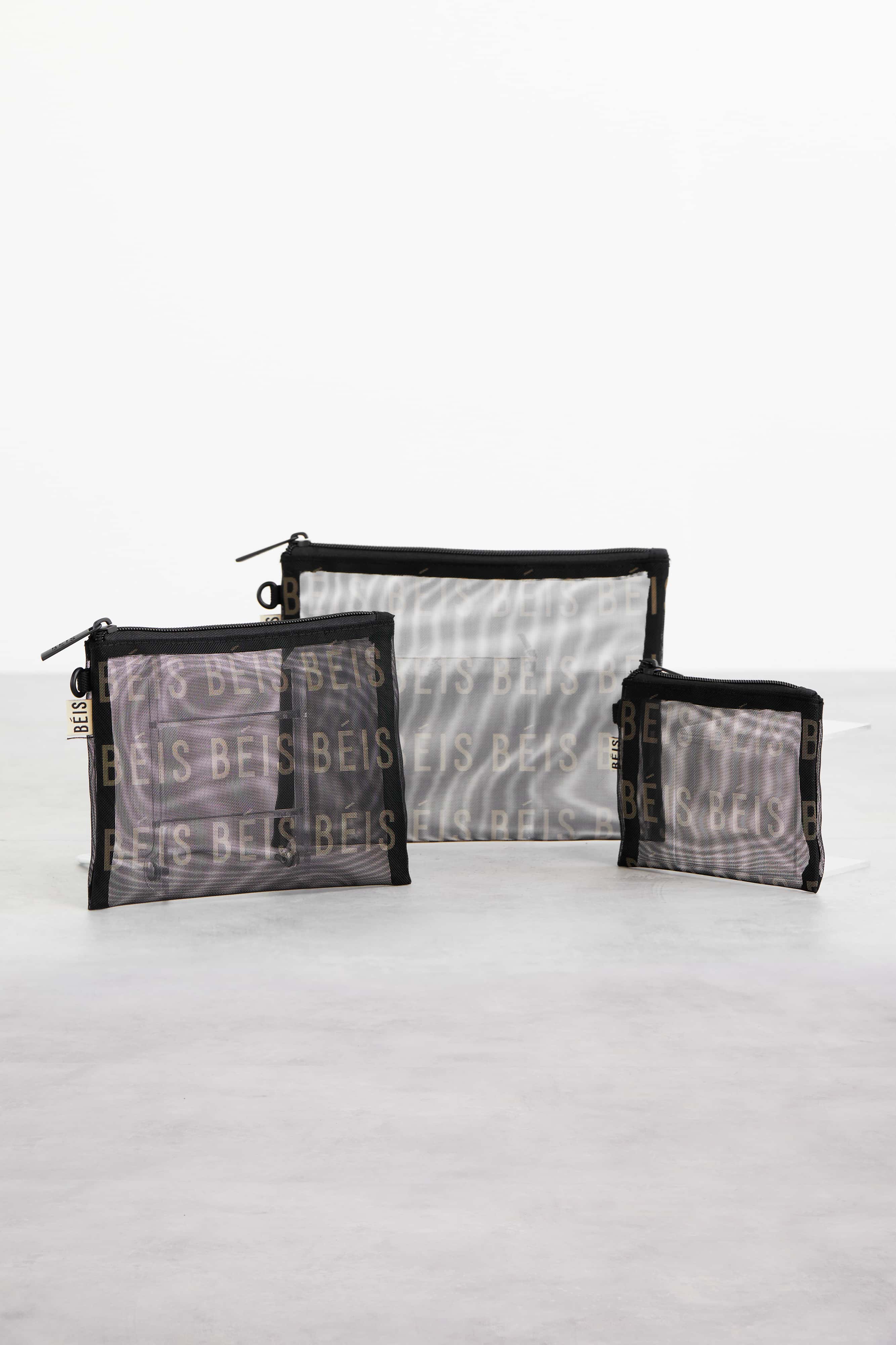 BEIS 'The Mesh Pouch Trio in Black