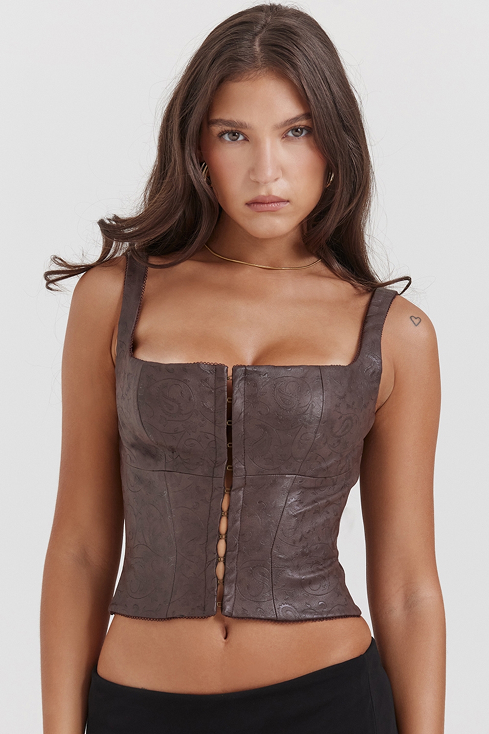 brown vegan leather corset
