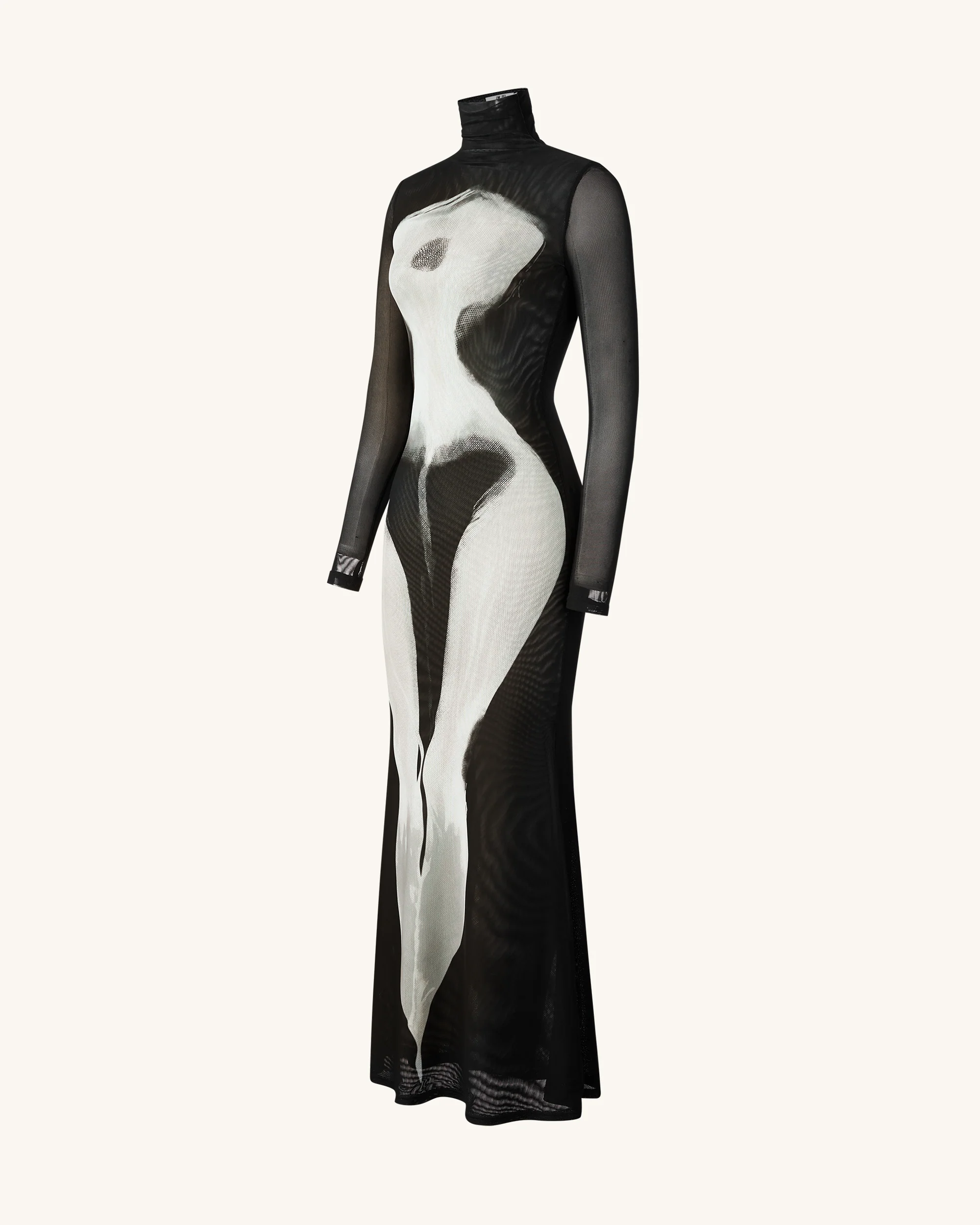 Eva Body Print Mesh Dress - Black and White - FASHION NOB