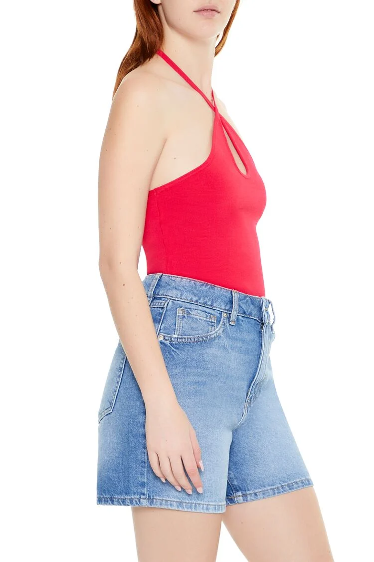Sweater-Knit Halter Thong Bodysuit