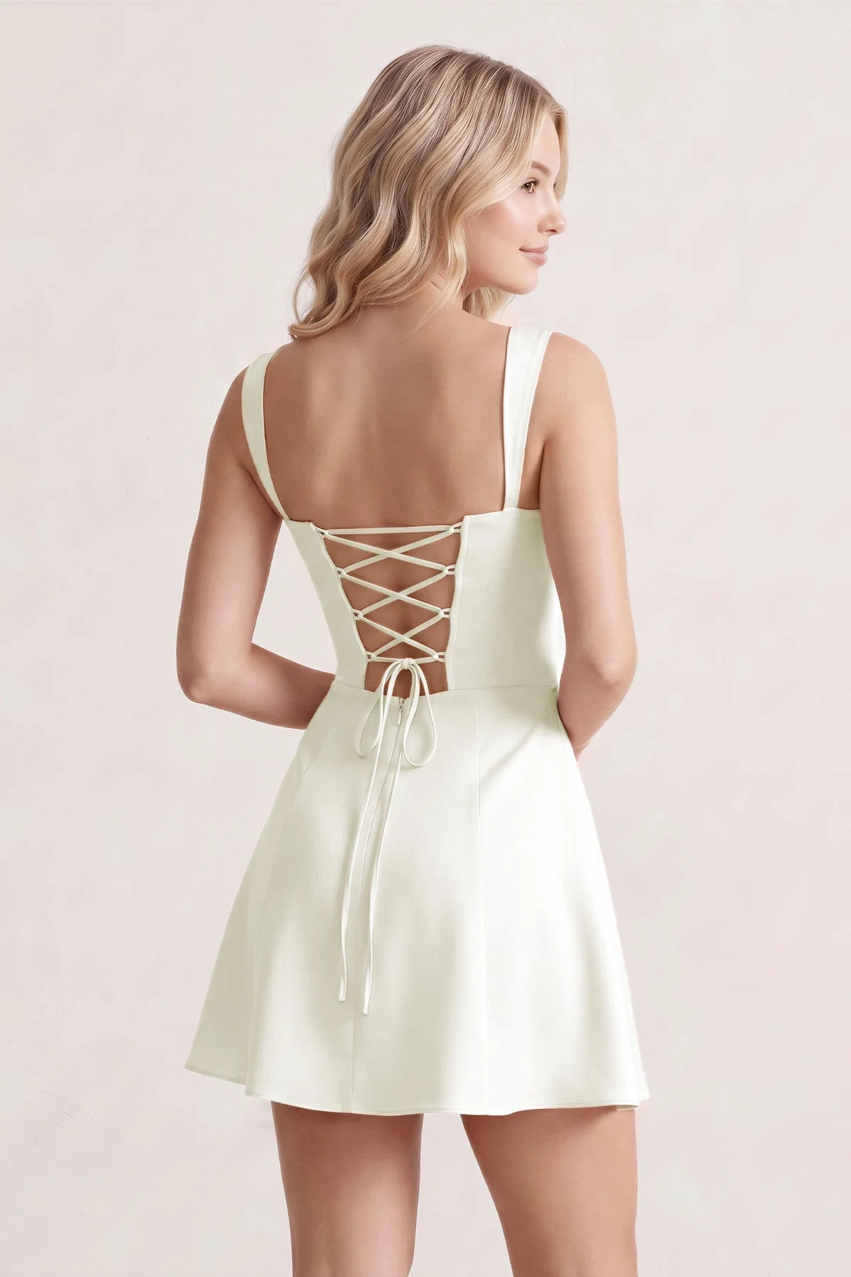 Pink Lace Sweetheart A-Line Satin Homecoming Dress With Lace-Up Back