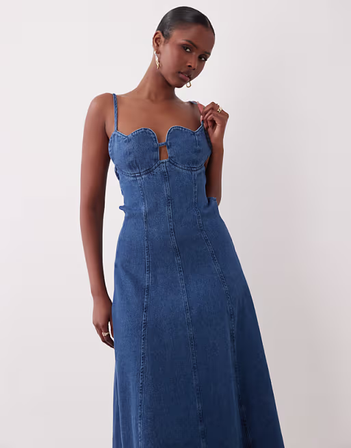 ASOS LUXE denim midi dress with heart bust detail