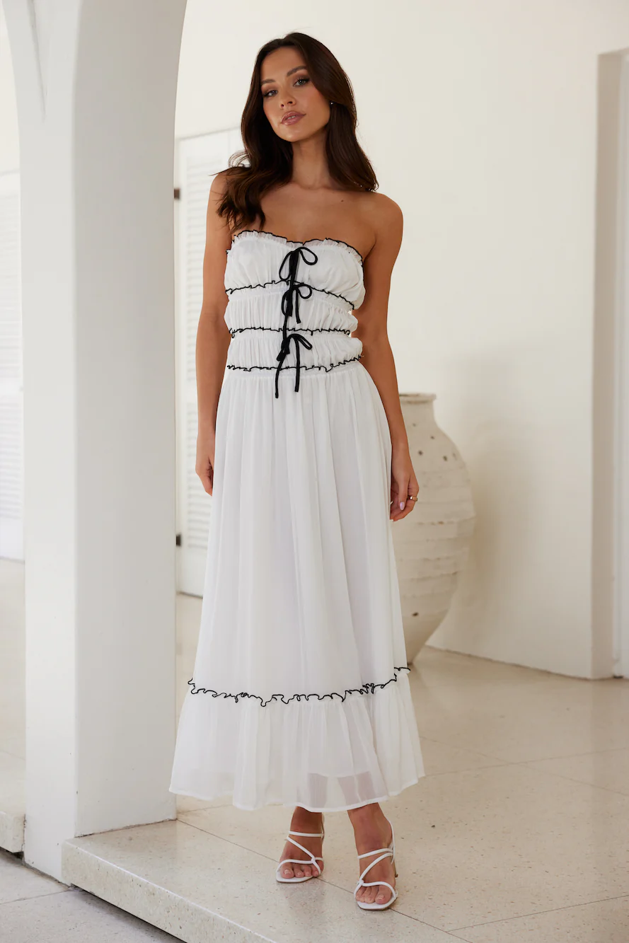 Garden Goddess Strapless Maxi Dress White - luluinthesky