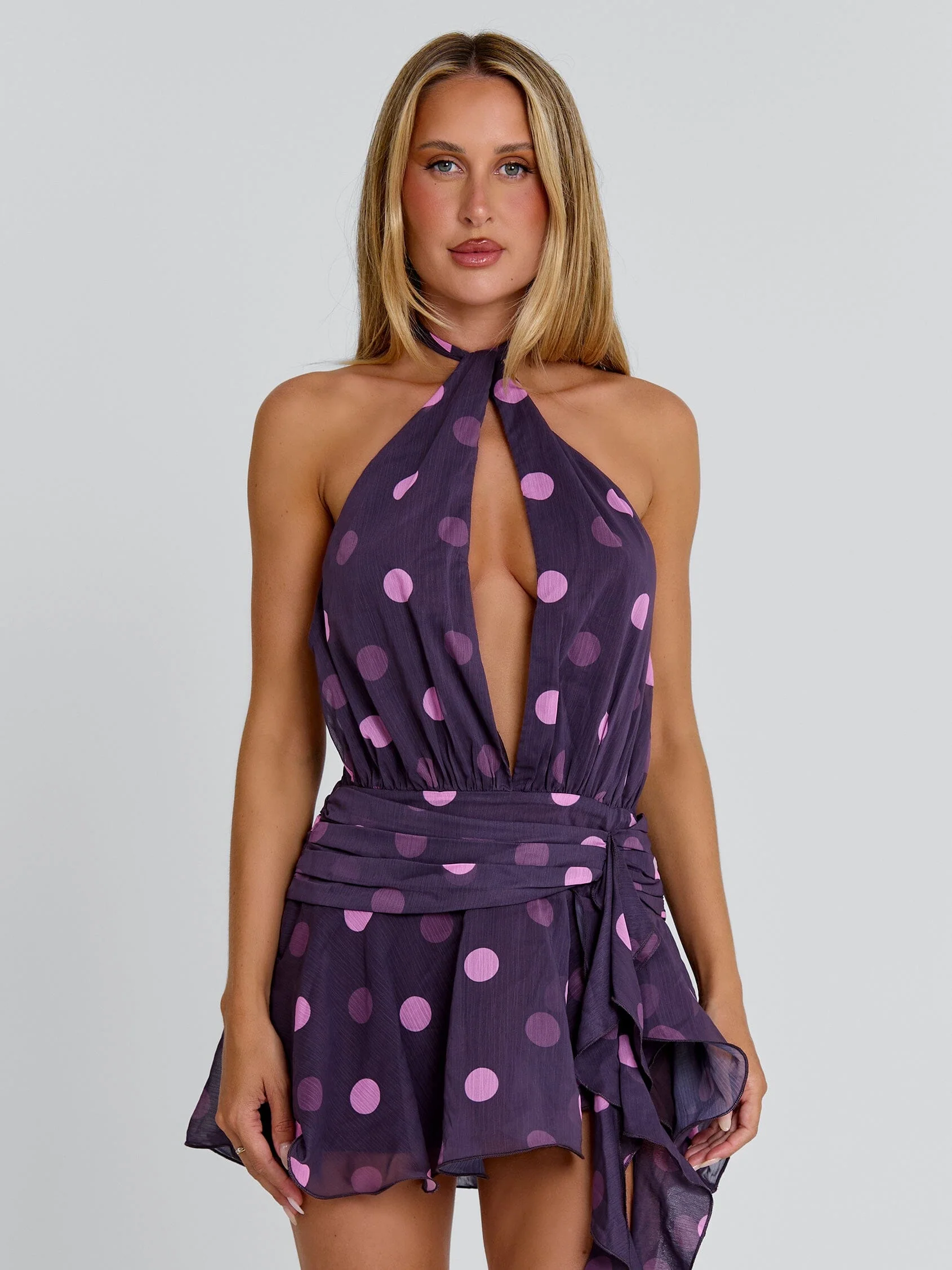 Alasia Mini Dress Deep Mauve Polka Dot