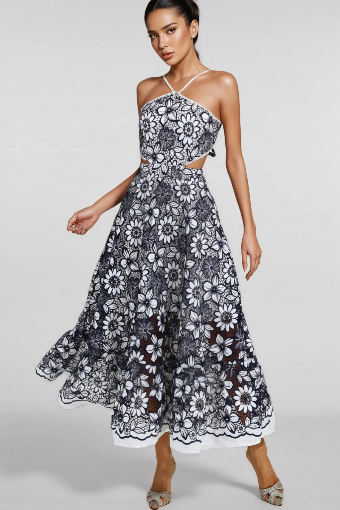 Percival Blue Cut Out Halter Maxi Dress